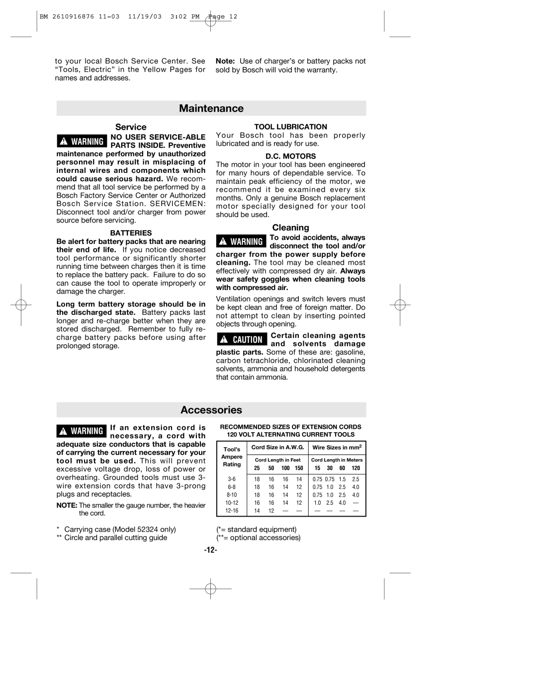 Skil 52324, 52318, 52314 manual Maintenance, Accessories 