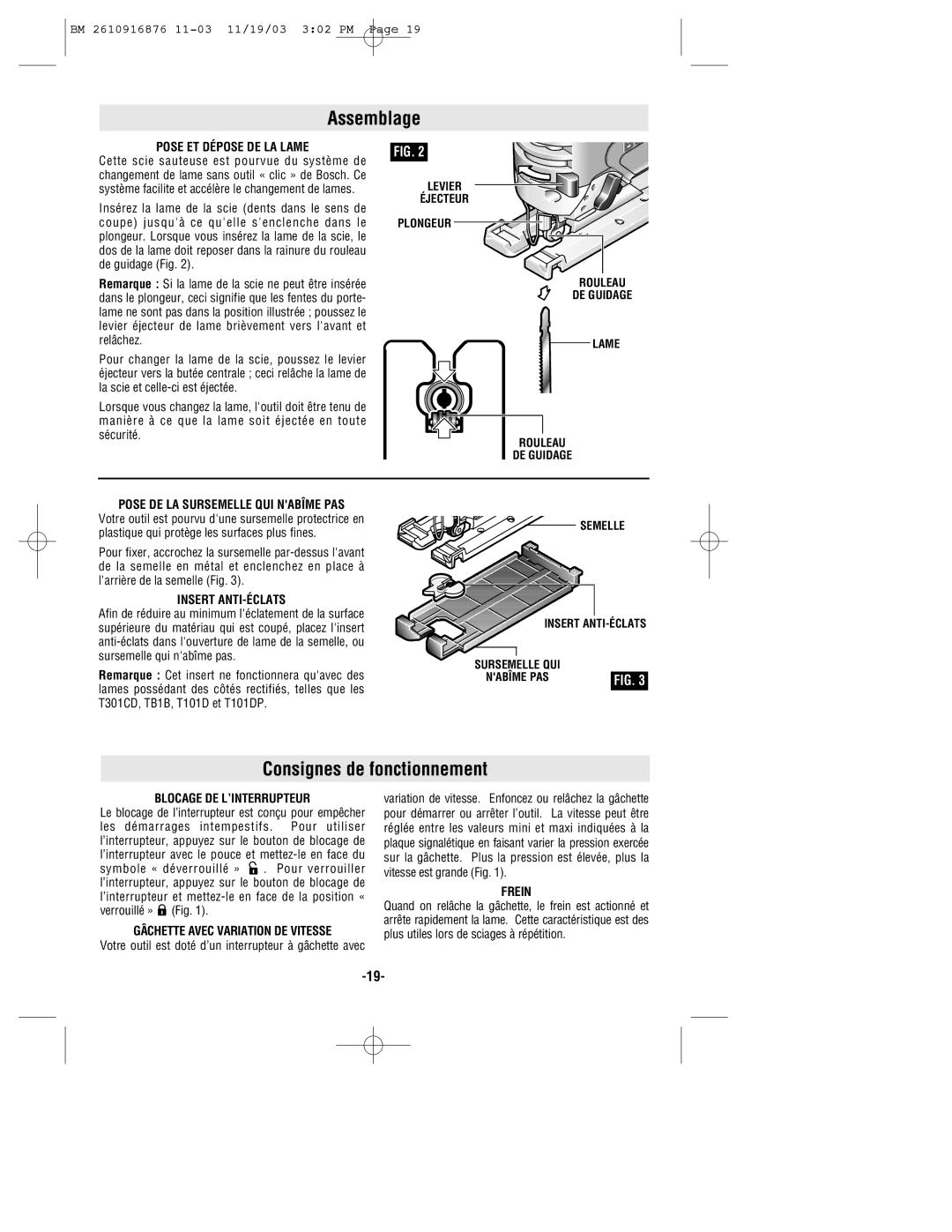 Skil 52318, 52324, 52314 manual Assemblage, Consignes de fonctionnement 