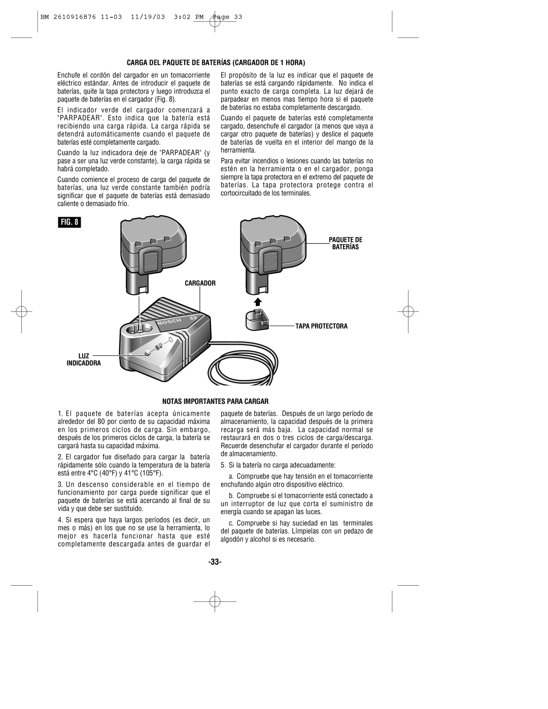 Skil 52324, 52318, 52314 manual Carga DEL Paquete DE Baterías Cargador DE 1 Hora, Notas Importantes Para Cargar 