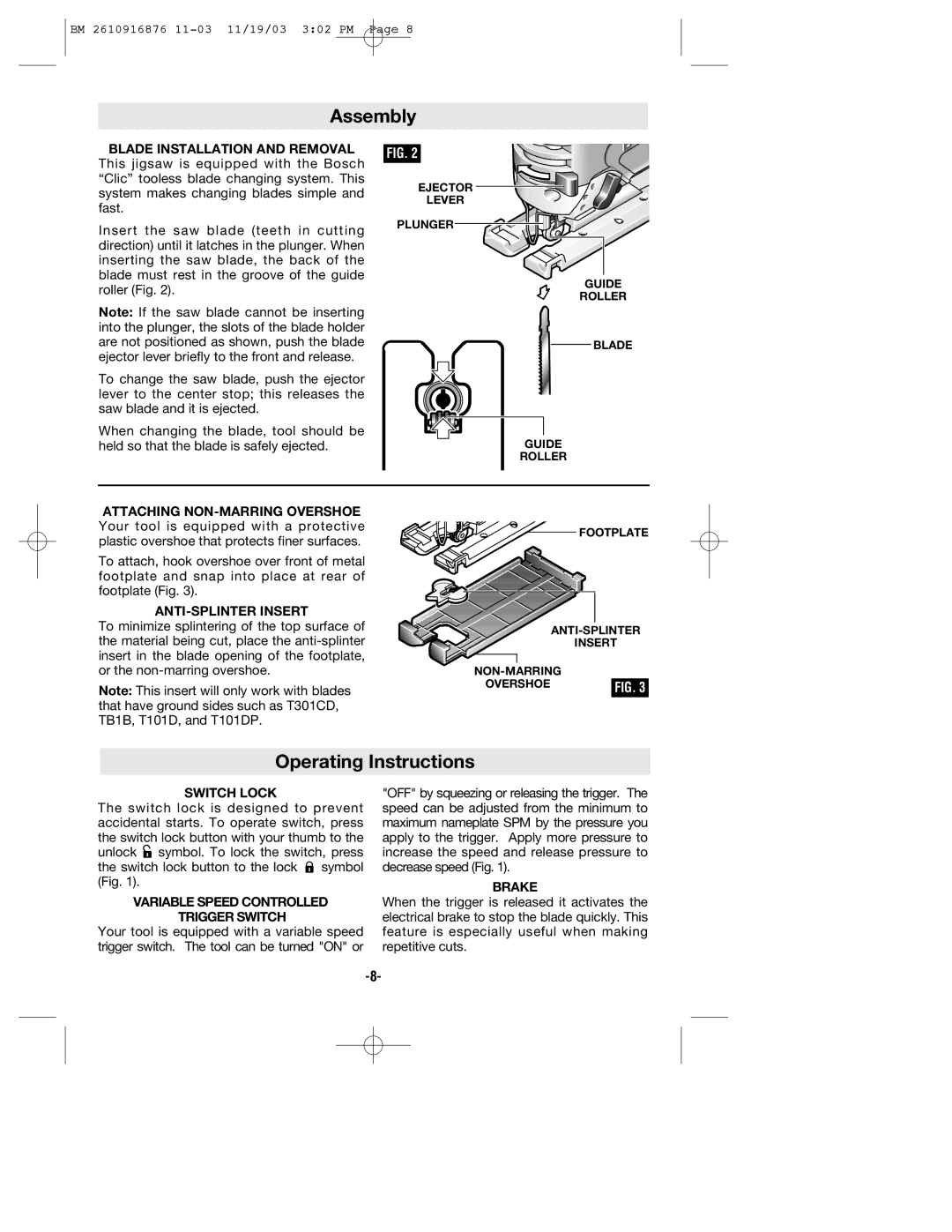 Skil 52314, 52324, 52318 manual Assembly, Operating Instructions 