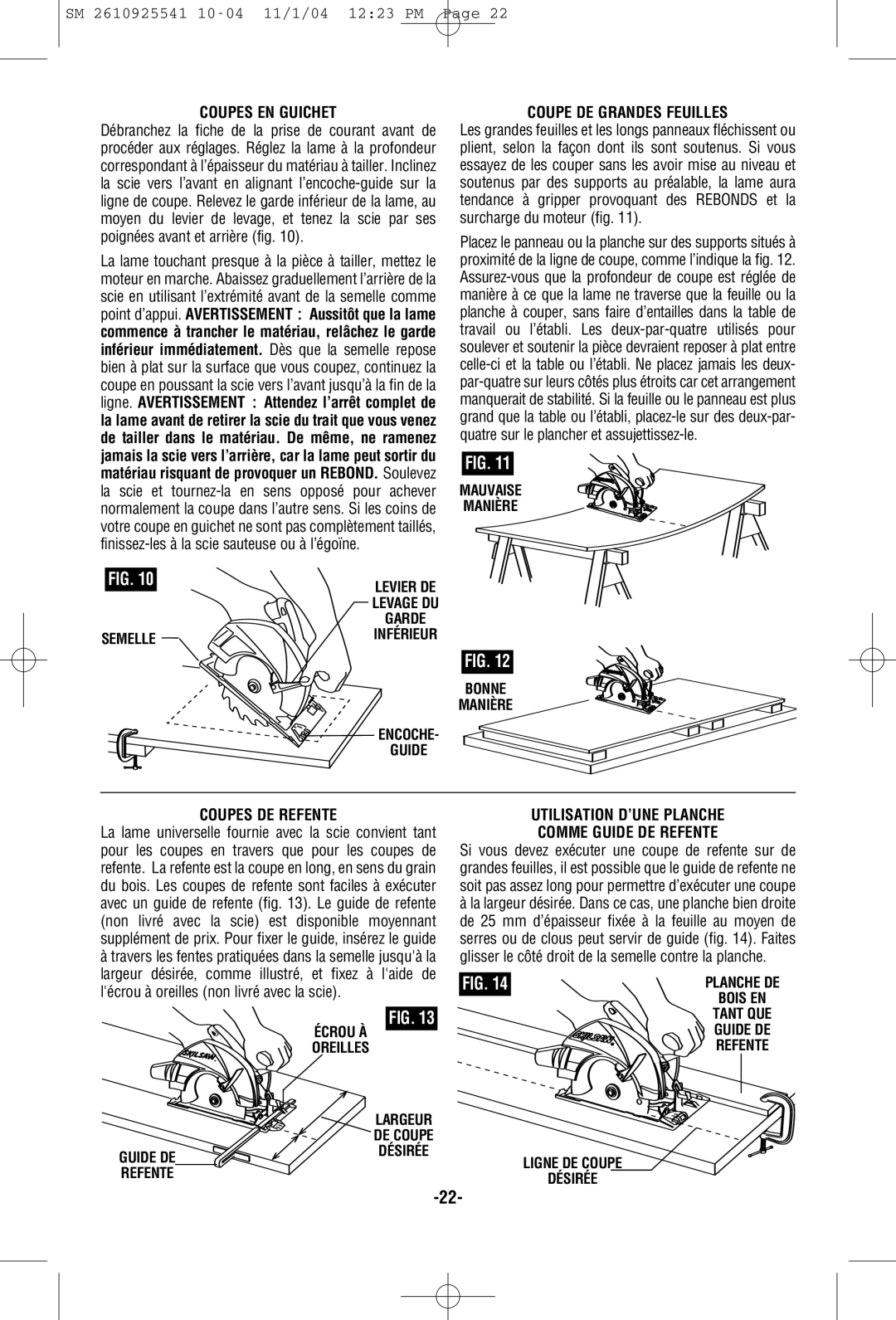 Skil 5400 manual Coupes EN Guichet, Coupe DE Grandes Feuilles, Coupes DE Refente 