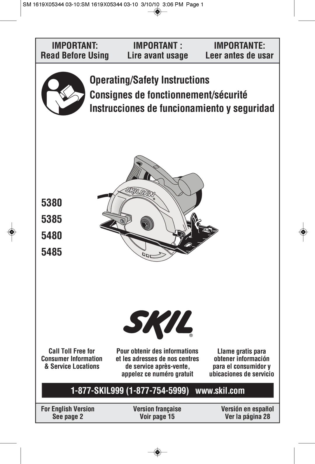 Skil 5385, 5480, 5380, 5485 manual Leer antes de usar, See, Ver la página 