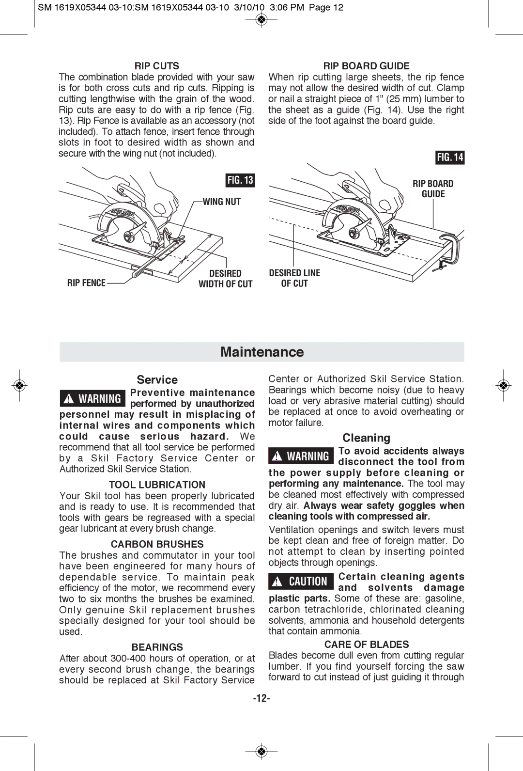 Skil 5480, 5385, 5380, 5485 manual Maintenance, Cleaning 