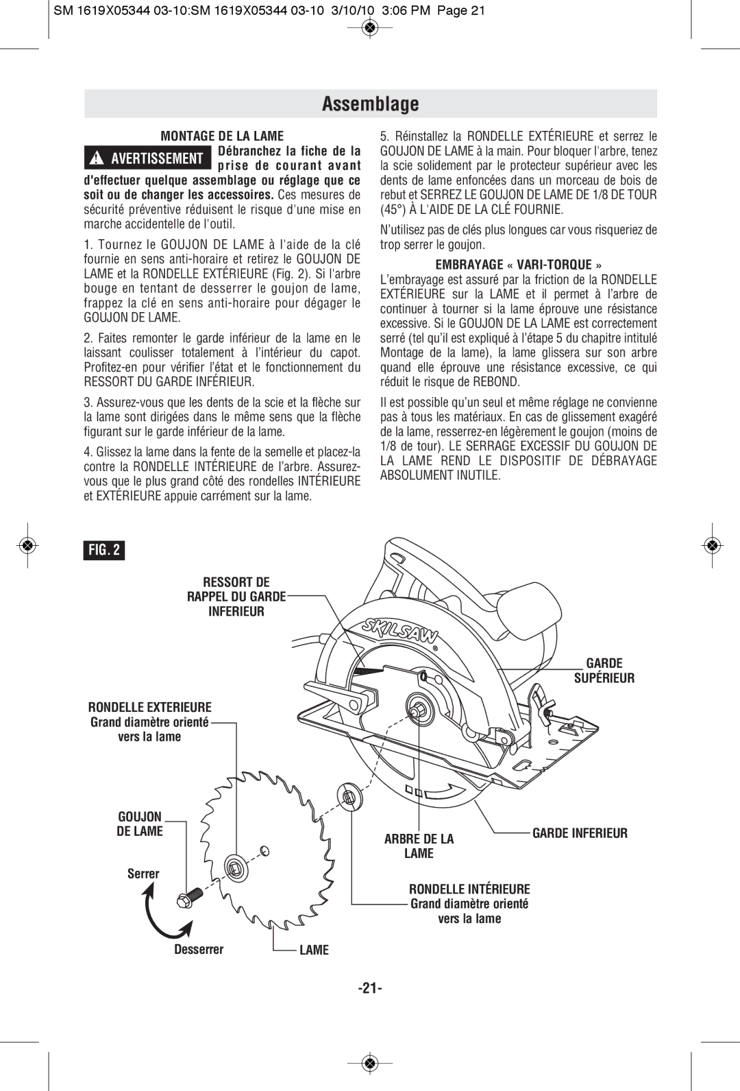 Skil 5385, 5480, 5380, 5485 manual Assemblage 