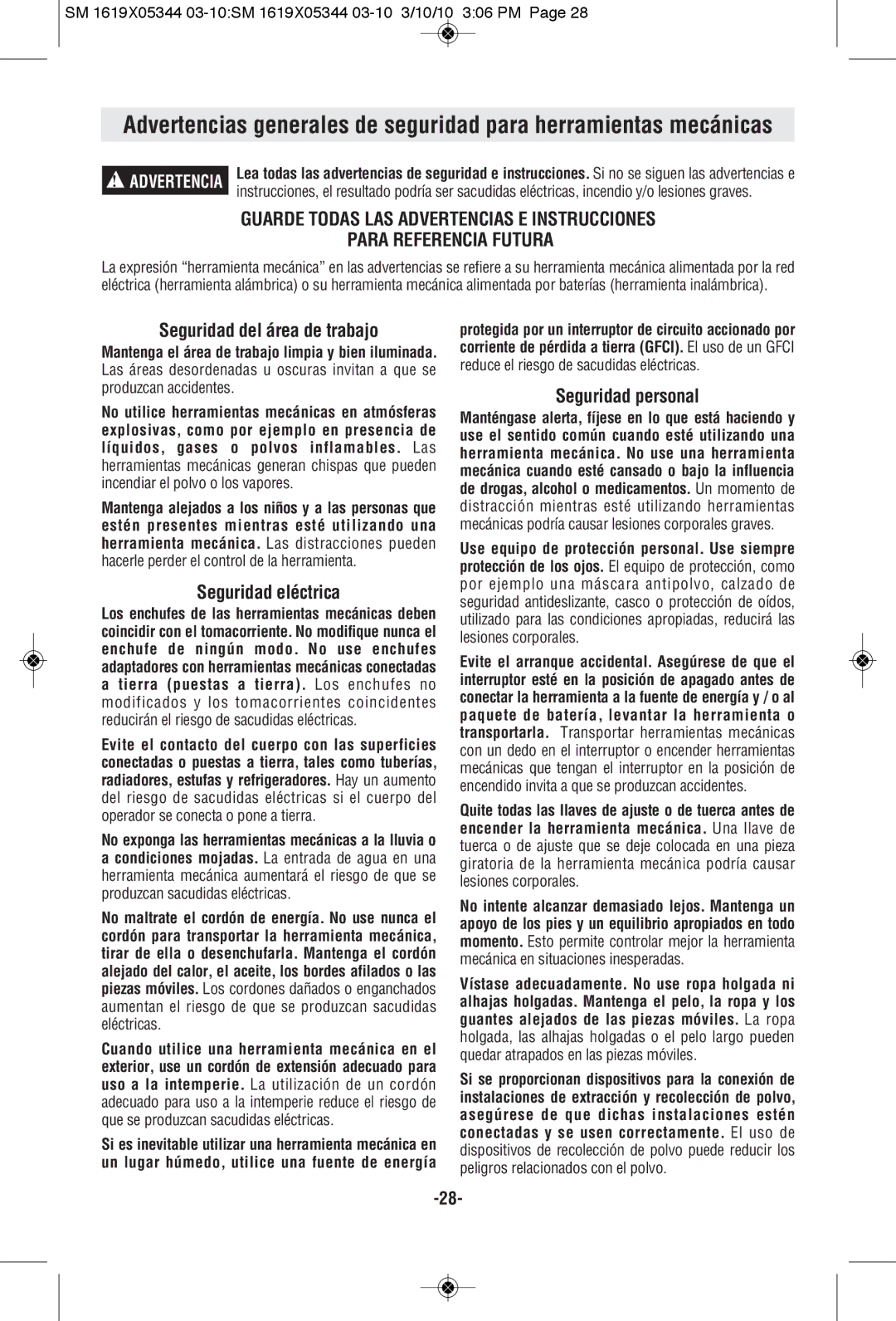 Skil 5480, 5385, 5380, 5485 manual Seguridad del área de trabajo, Seguridad eléctrica, Seguridad personal 