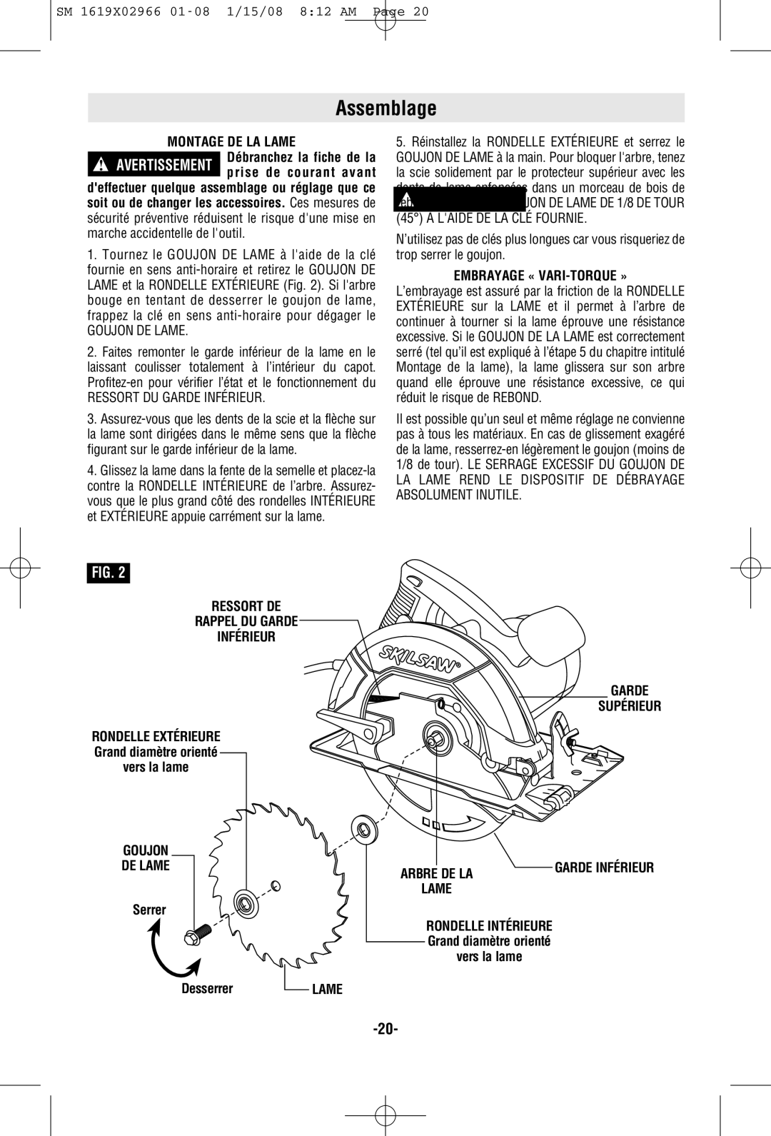 Skil 5580, 5585 manual Assemblage 