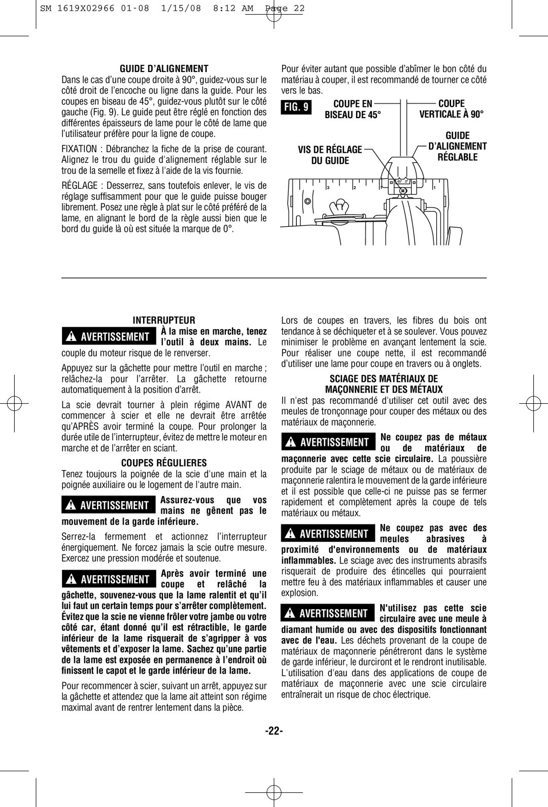 Skil 5580, 5585 manual Guide D’ALIGNEMENT, Coupe Verticale À Guide ’ALIGNEMENT Réglable Interrupteur, Coupes Régulieres 