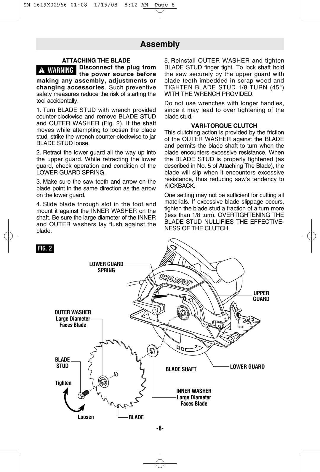 Skil 5580, 5585 manual Assembly 