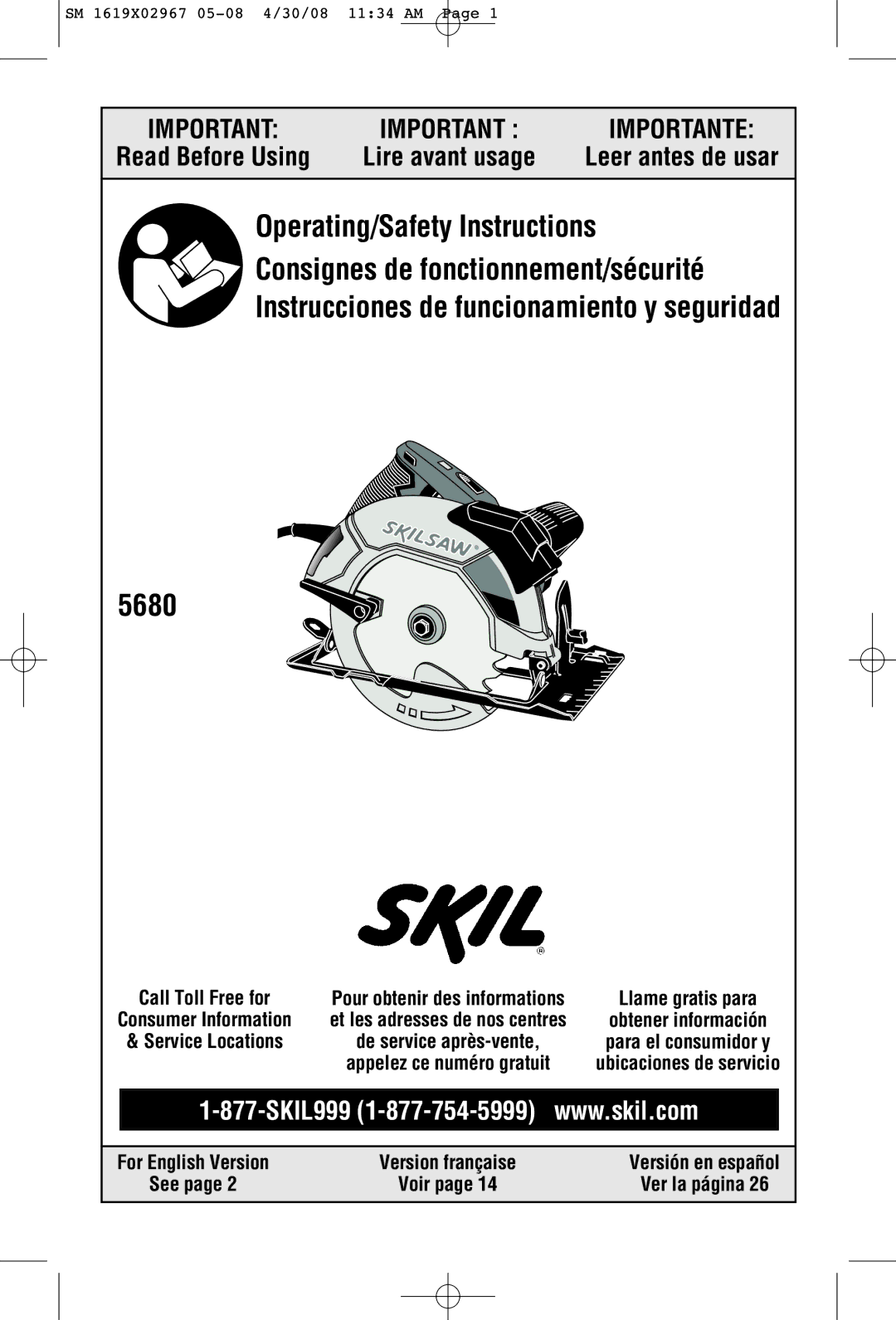 Skil 5680 manual For English Version Version française, See, Ver la página 