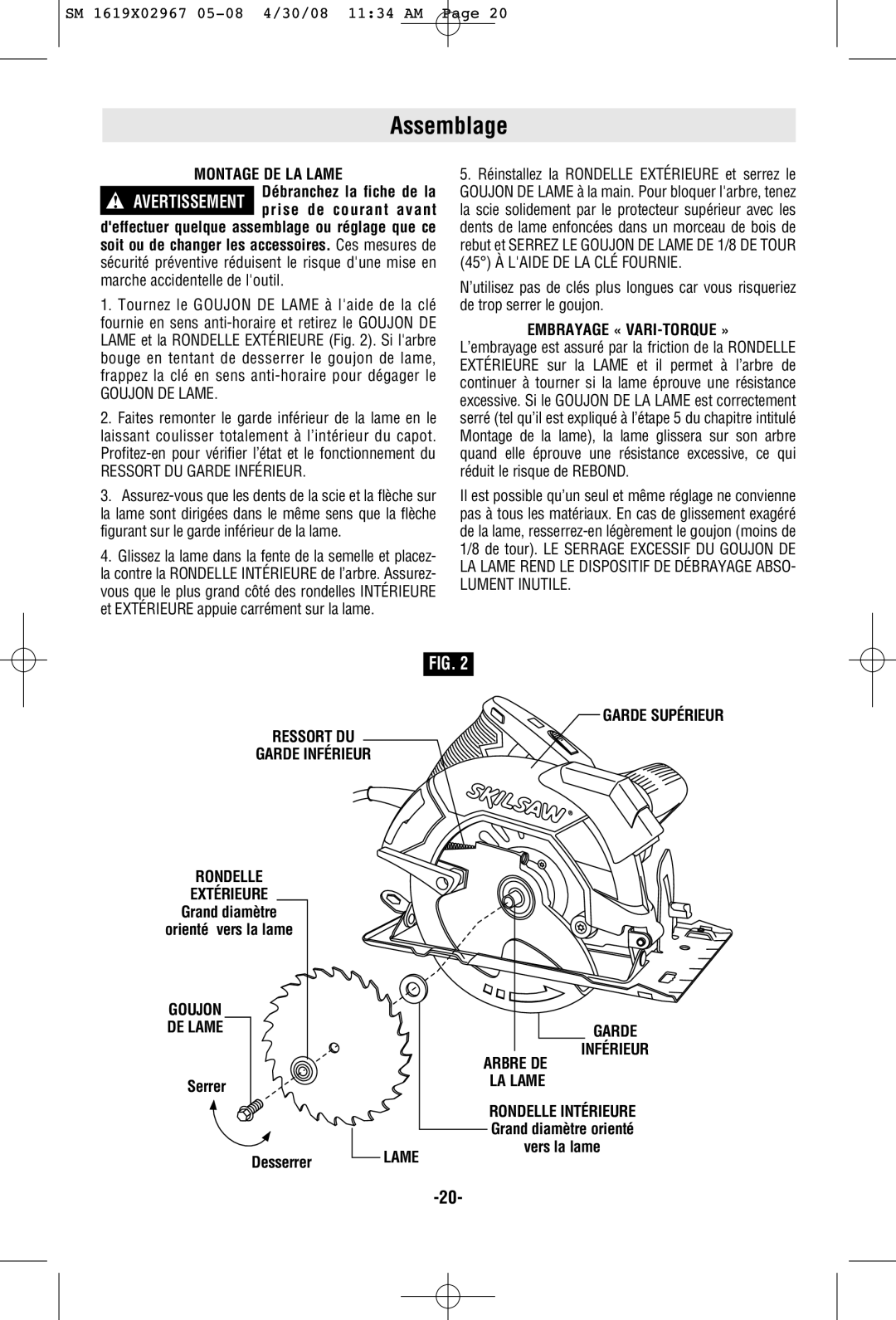 Skil 5680 manual Assemblage 