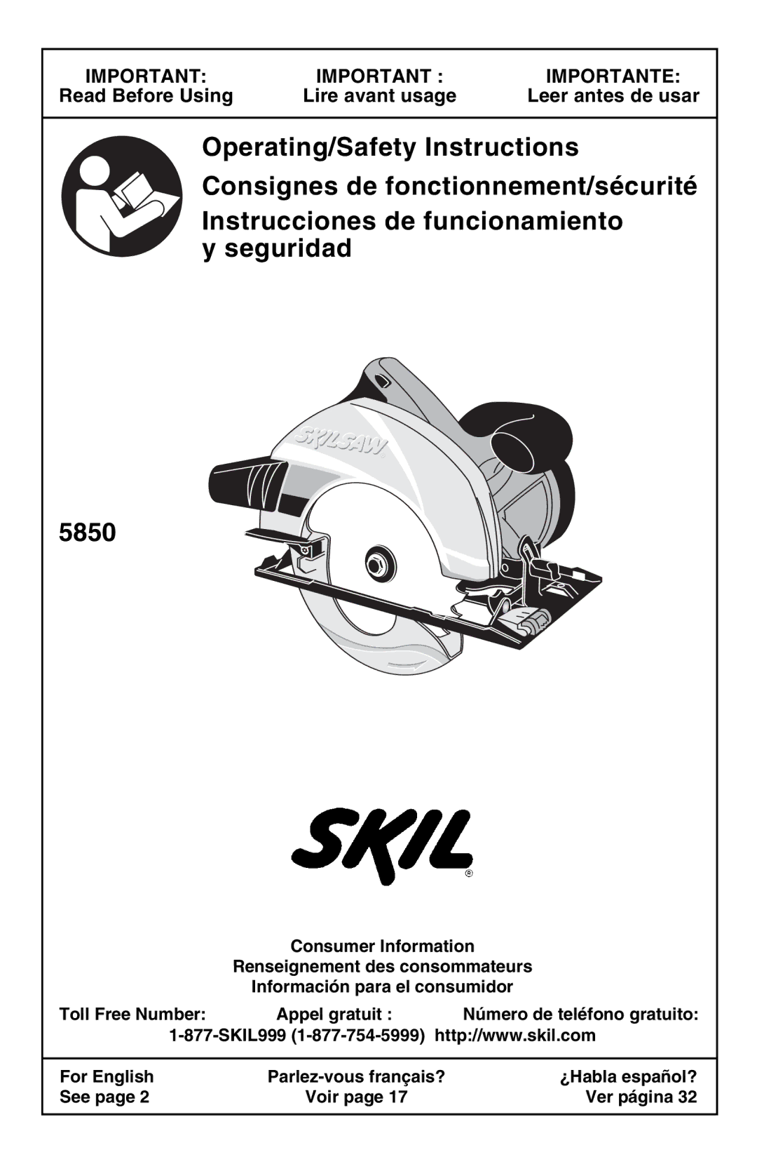 Skil 5850 manual Read Before Using Lire avant usage Leer antes de usar 