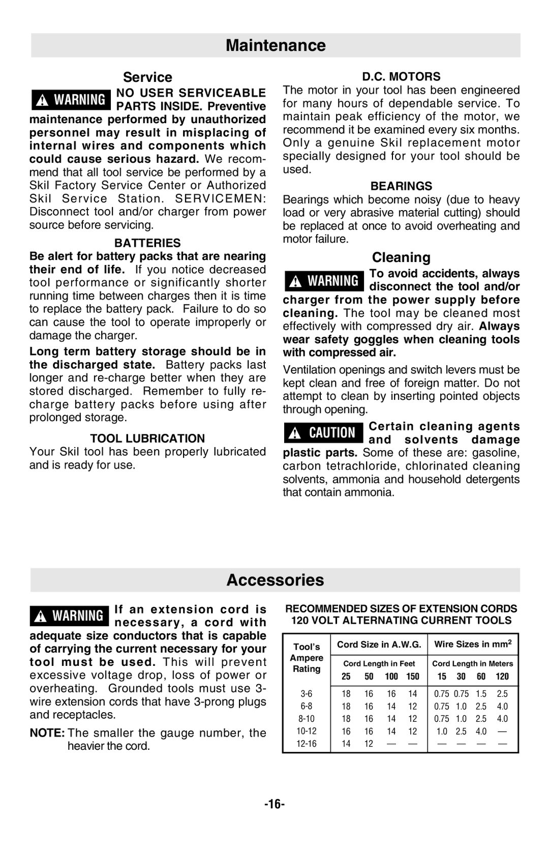 Skil 5850 manual Maintenance, Accessories, Cleaning 