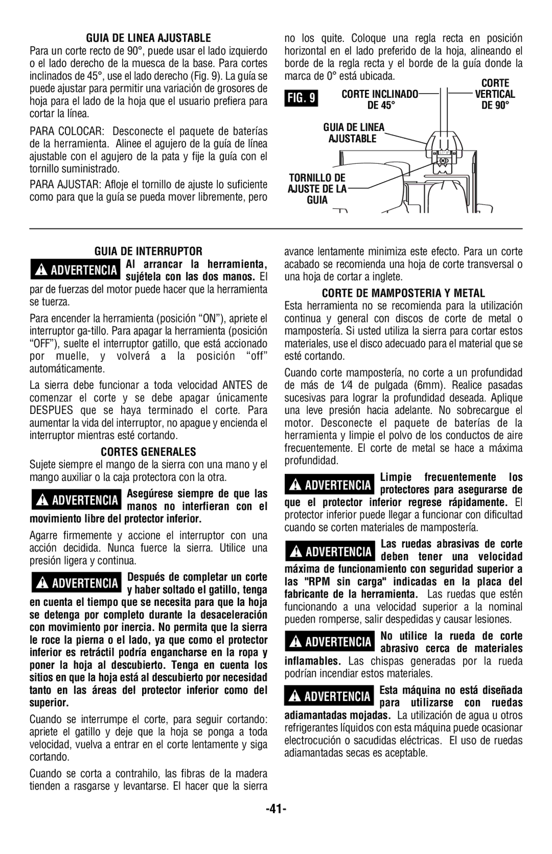 Skil 5850 manual Guia DE Linea Ajustable, Guia DE Interruptor, Cortes Generales, Movimiento libre del protector inferior 