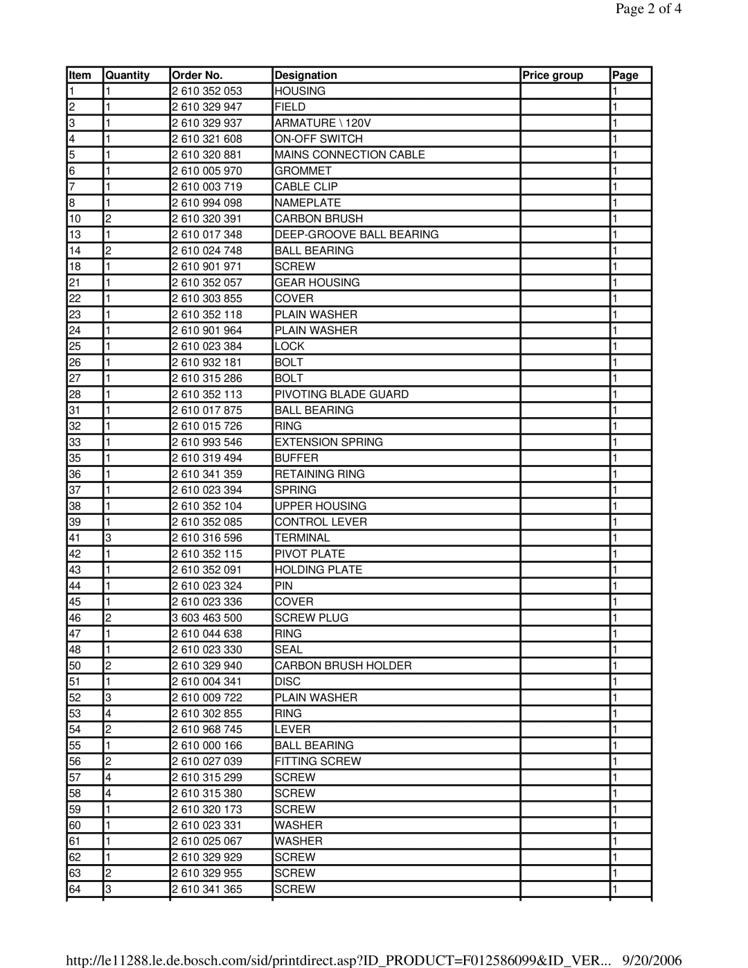 Skil 5860 manual Quantity Order No Designation Price group 