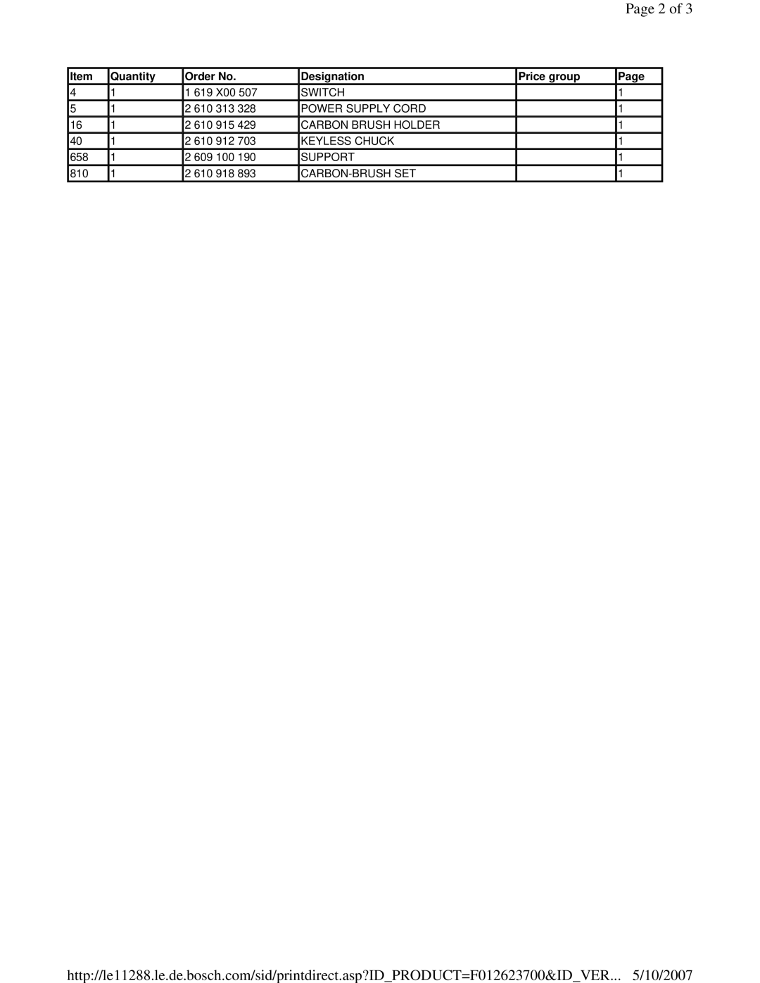 Skil 6237 manual Quantity Order No Designation Price group 