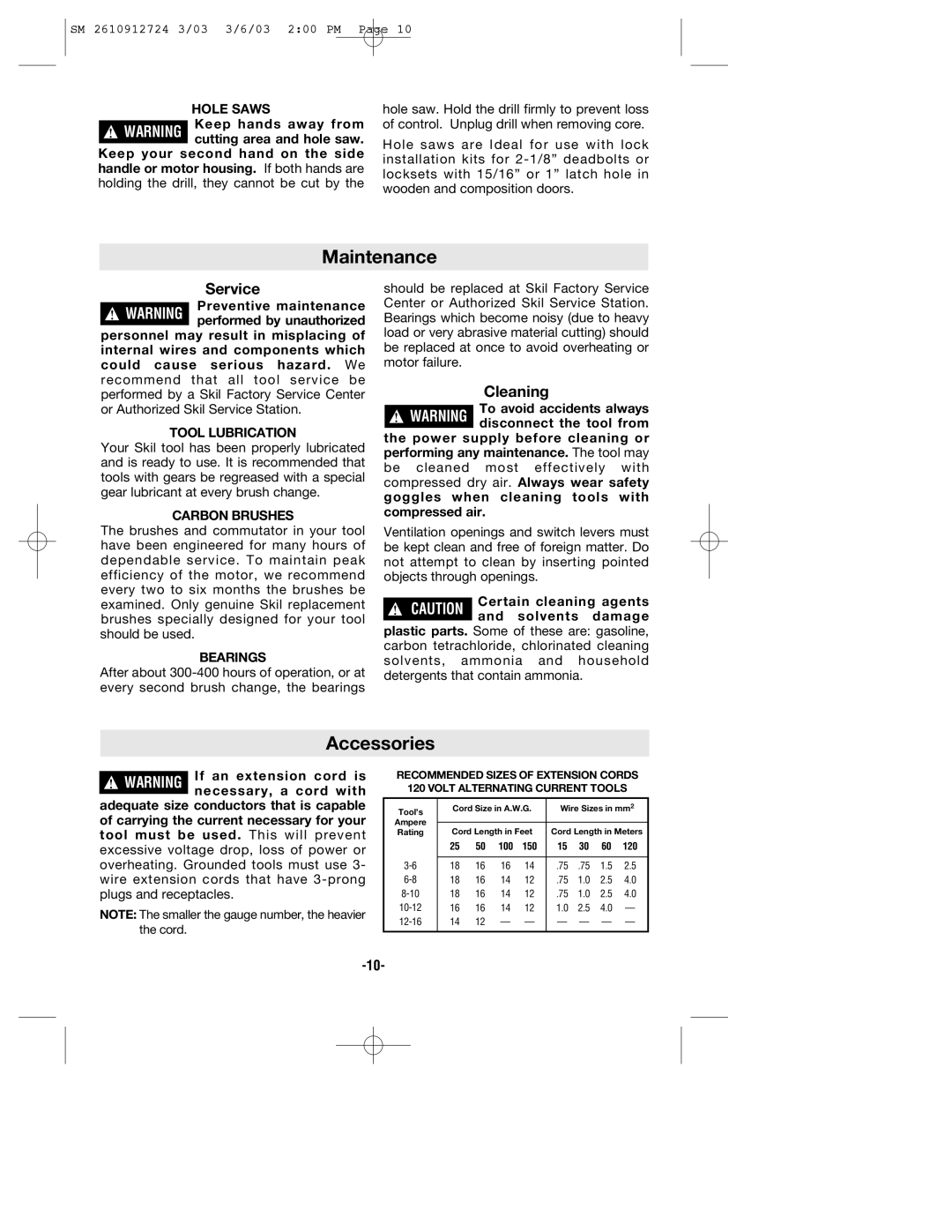 Skil 6265 manual Maintenance, Accessories 