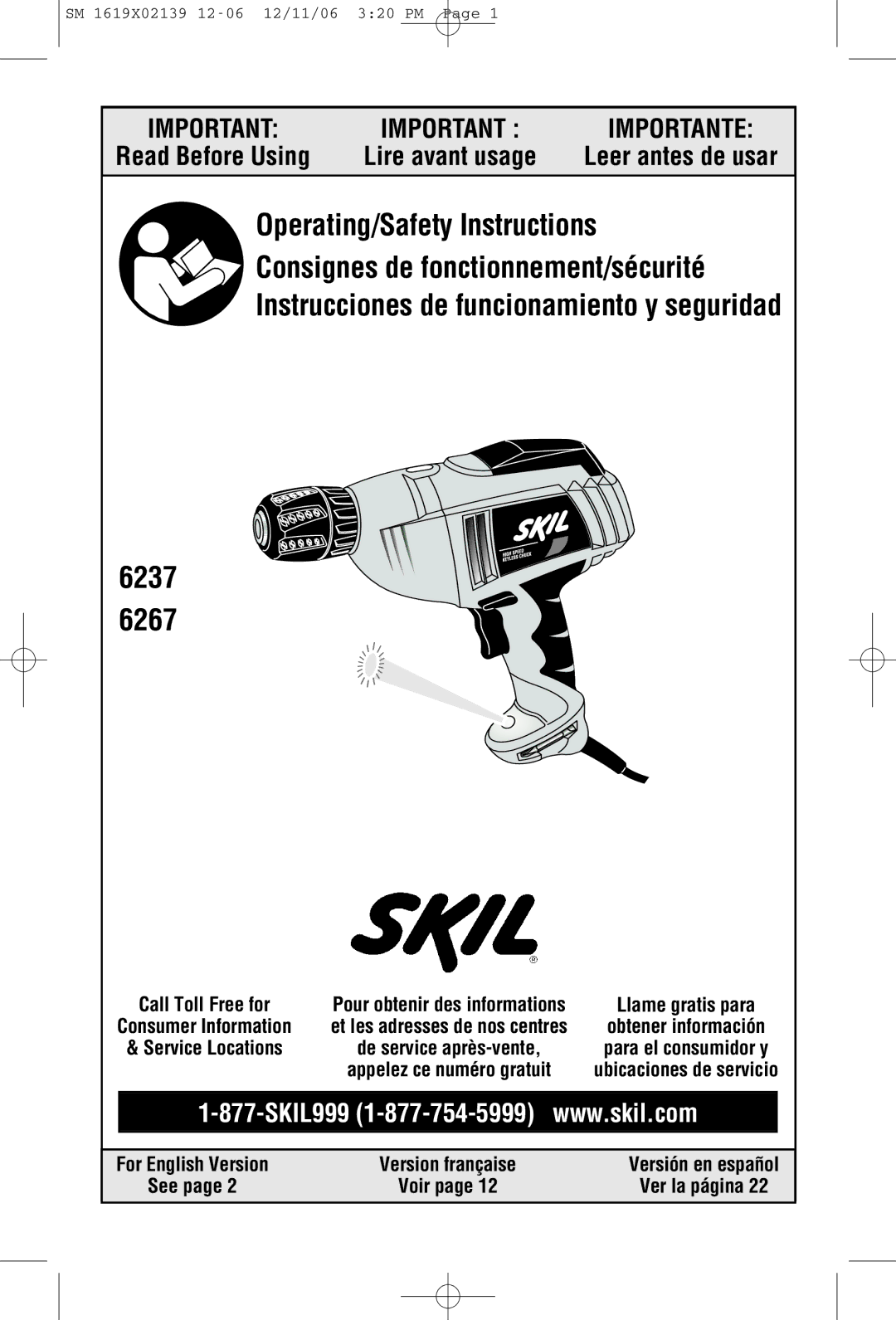 Skil 6267 manual Read Before Using, For English Version Version française 