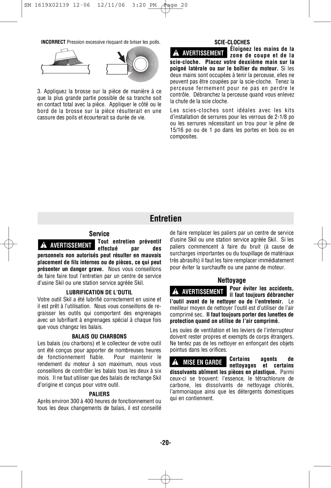 Skil 6267 manual Entretien, Nettoyage 