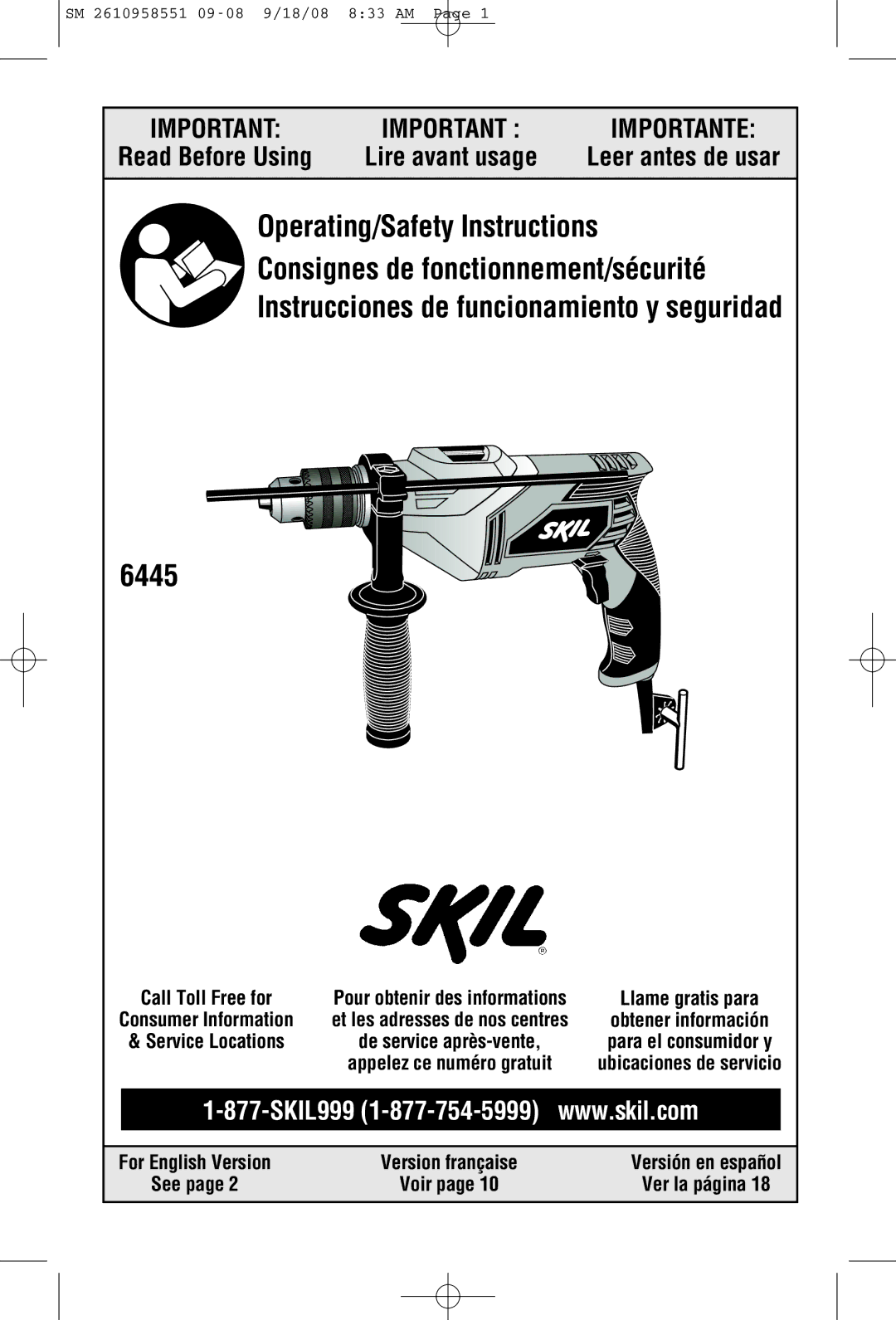 Skil 6445 manual Read Before Using 