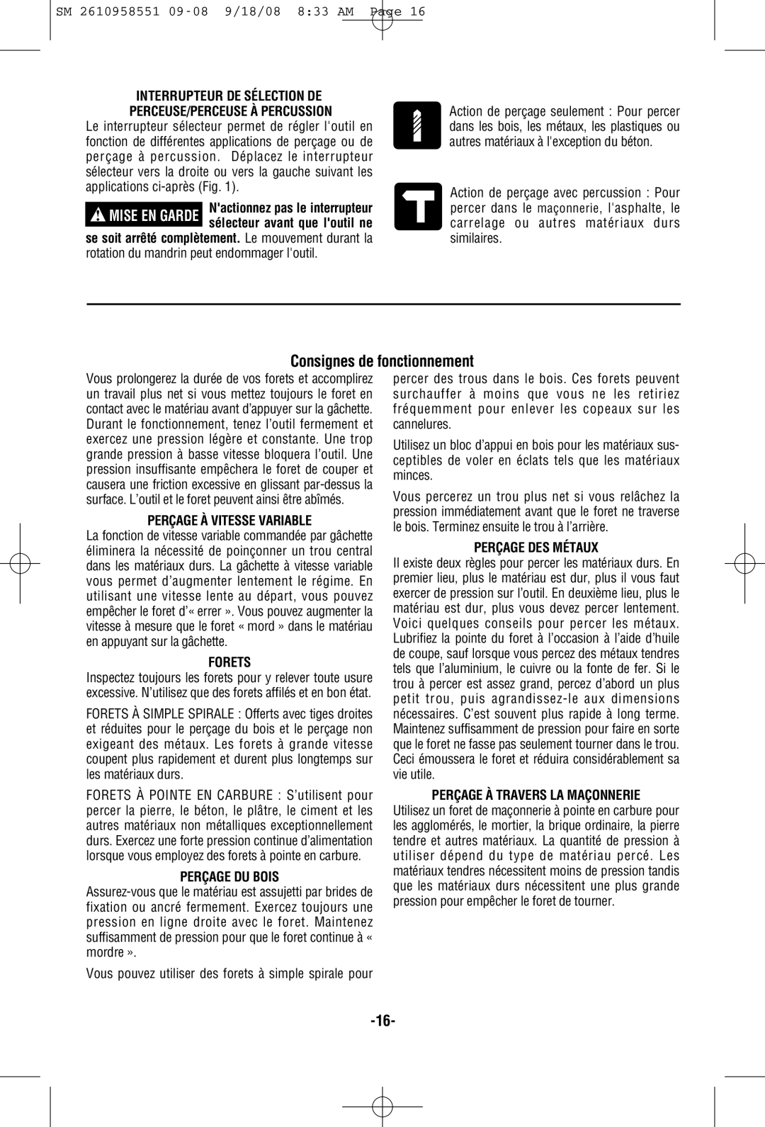 Skil 6445 manual Consignes de fonctionnement 