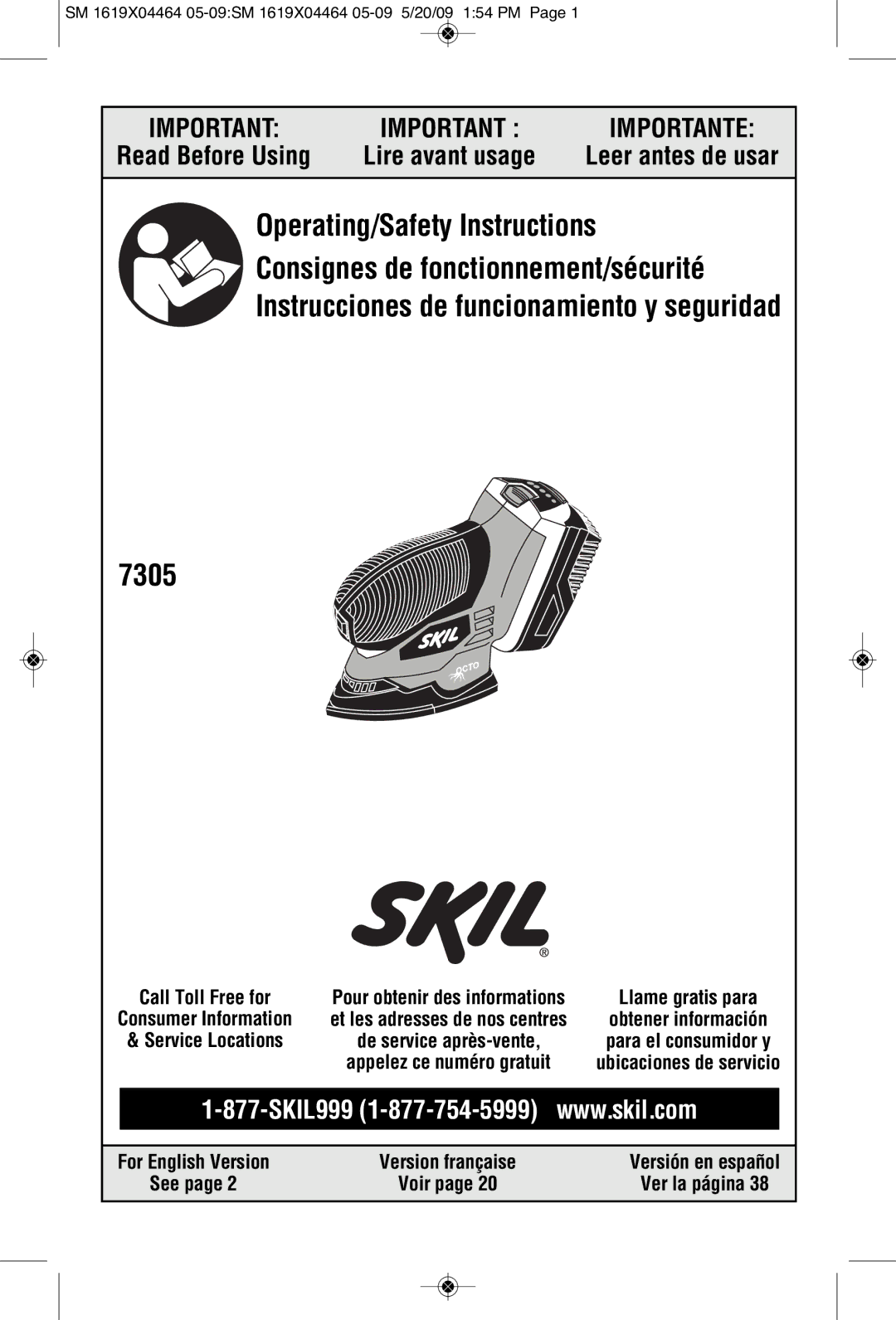 Skil 7305 manual Leer antes de usar, Call Toll Free for, See Voir Ver la página 