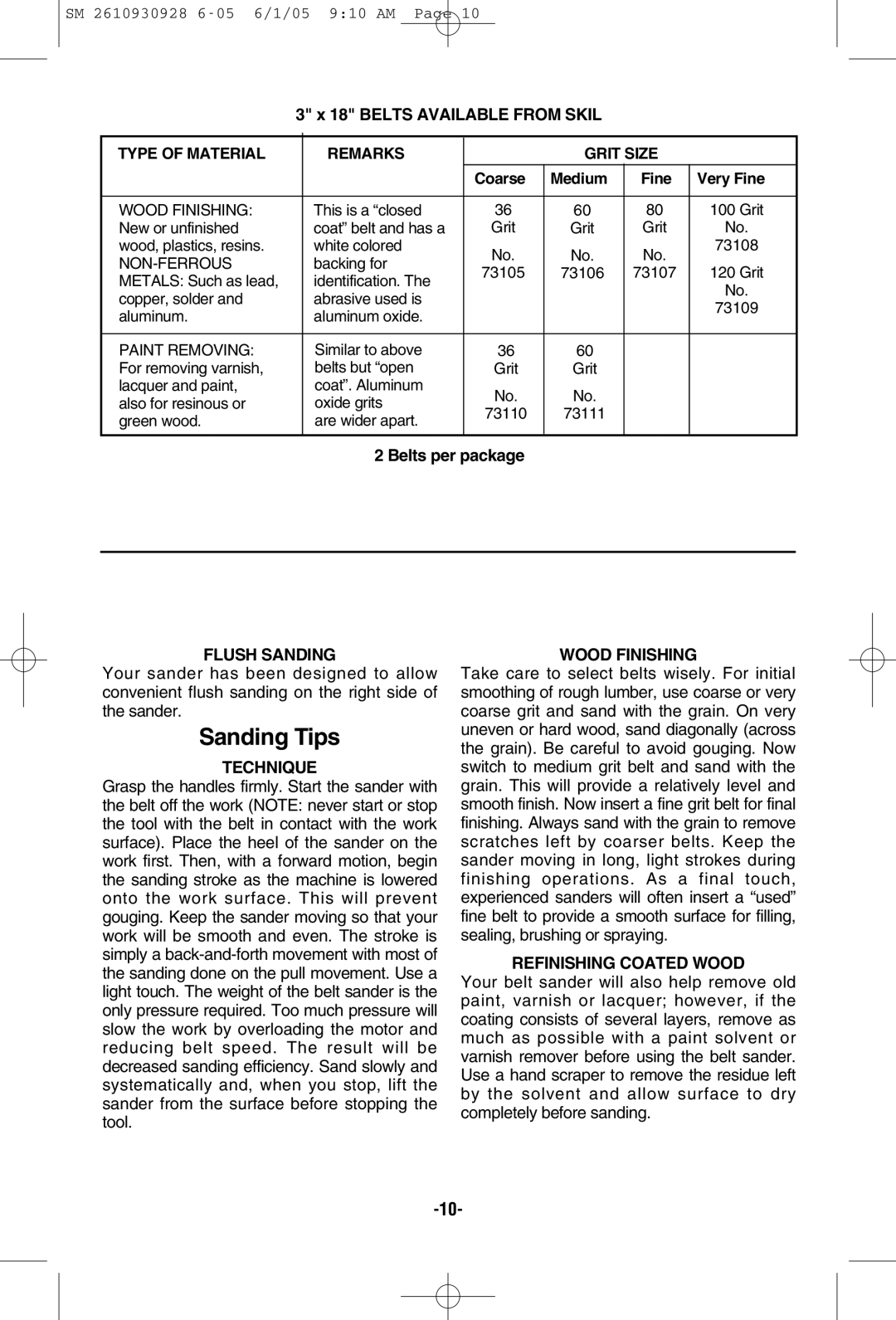 Skil 7500 manual Sanding Tips 