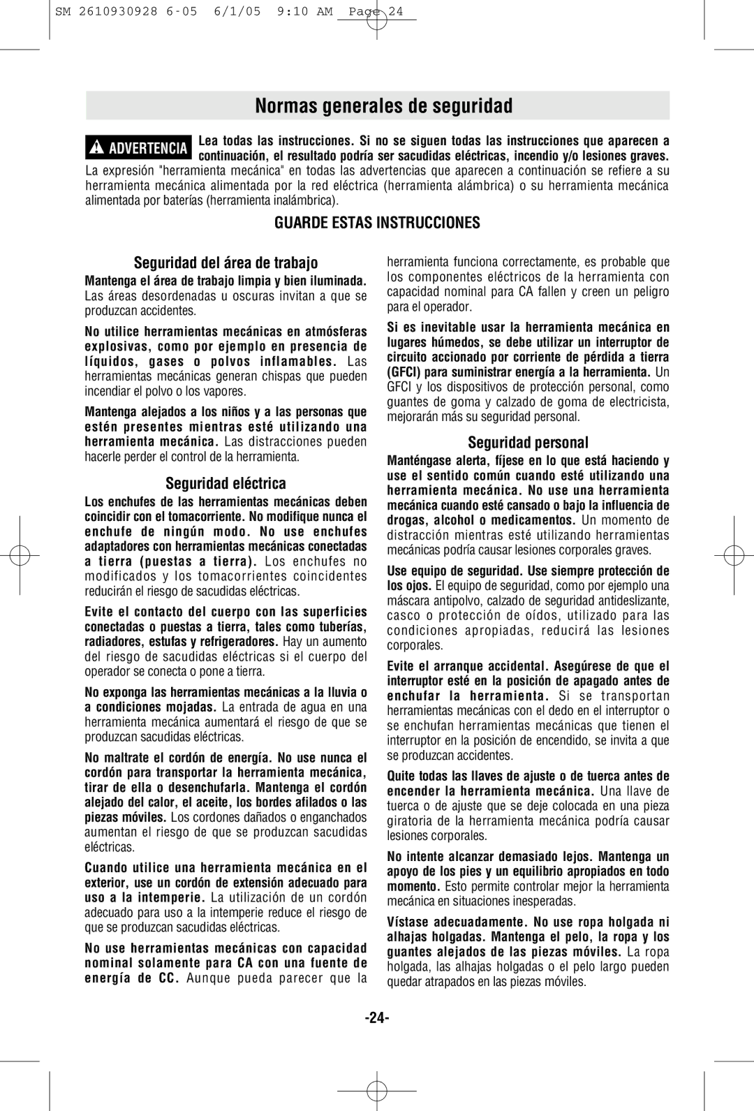 Skil 7500 manual Normas generales de seguridad, Seguridad del área de trabajo, Seguridad eléctrica, Seguridad personal 