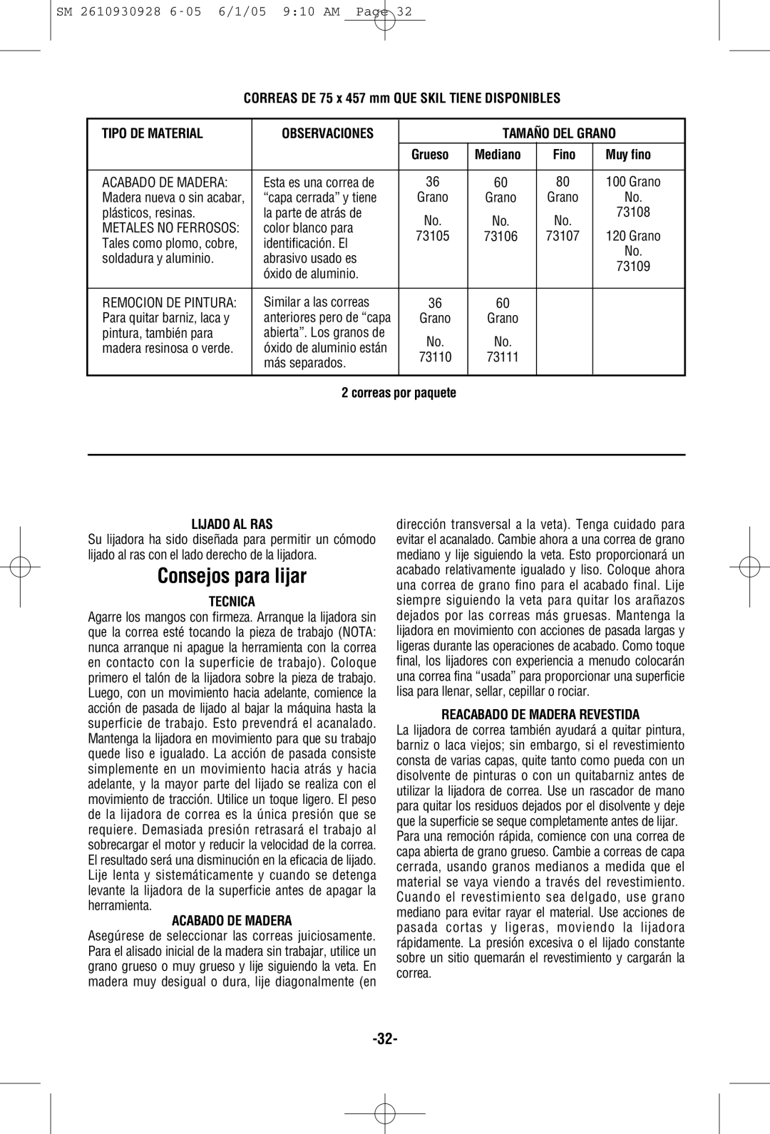 Skil 7500 manual Consejos para lijar 