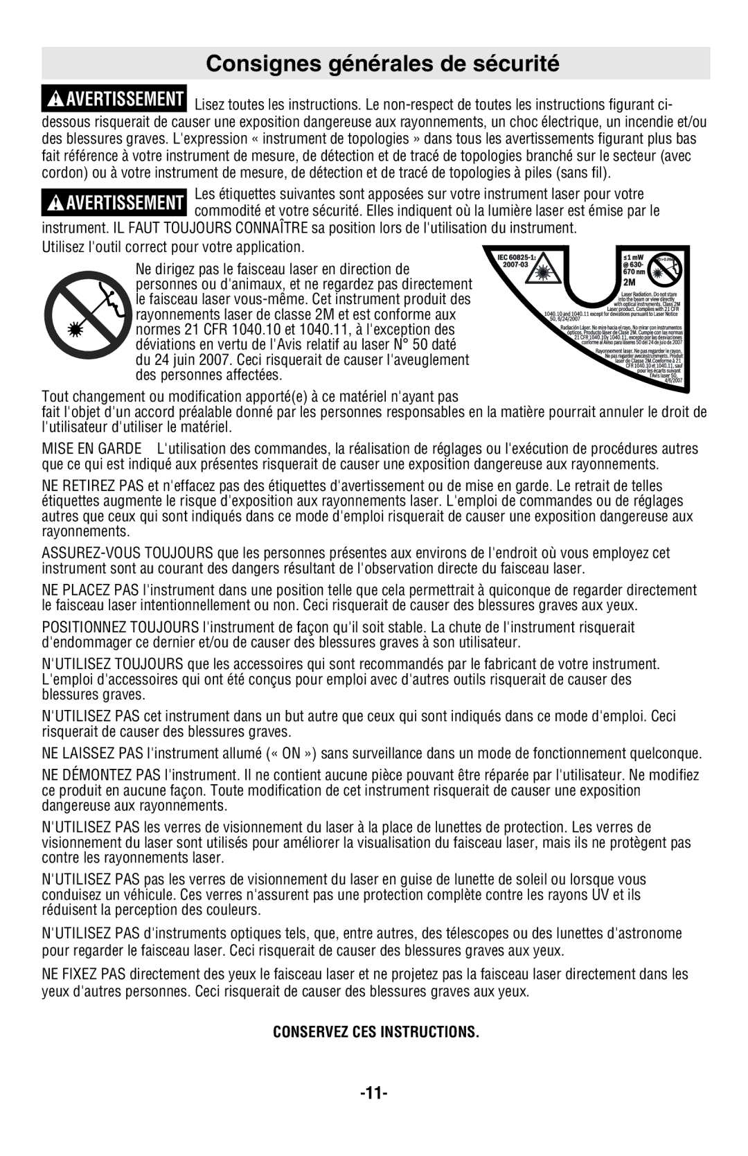 Skil 8201-CL manual Consignes générales de sécurité, Avertissement 