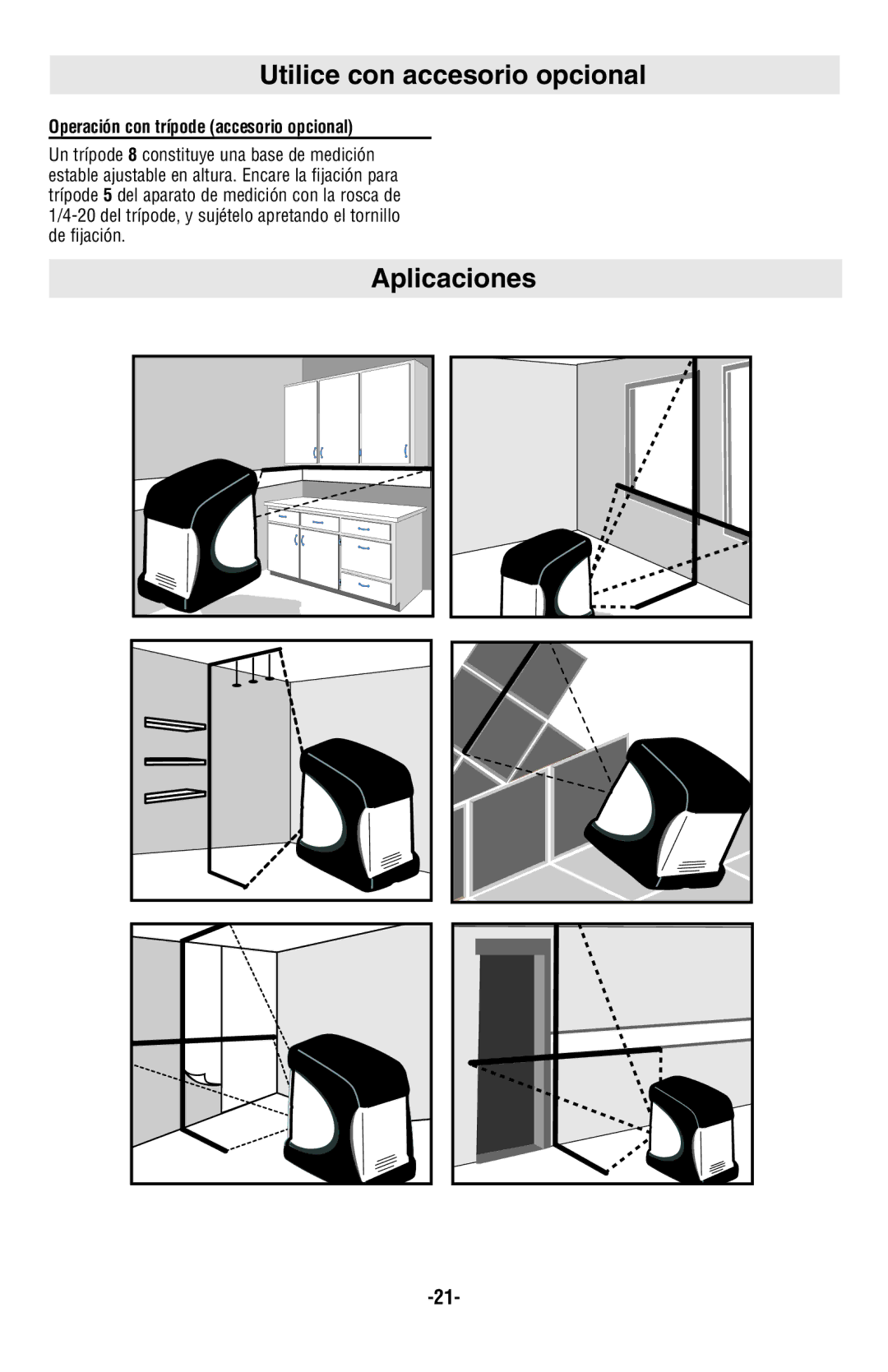 Skil 8201-CL manual Utilice con accesorio opcional, Aplicaciones, Operación con trípode accesorio opcional 