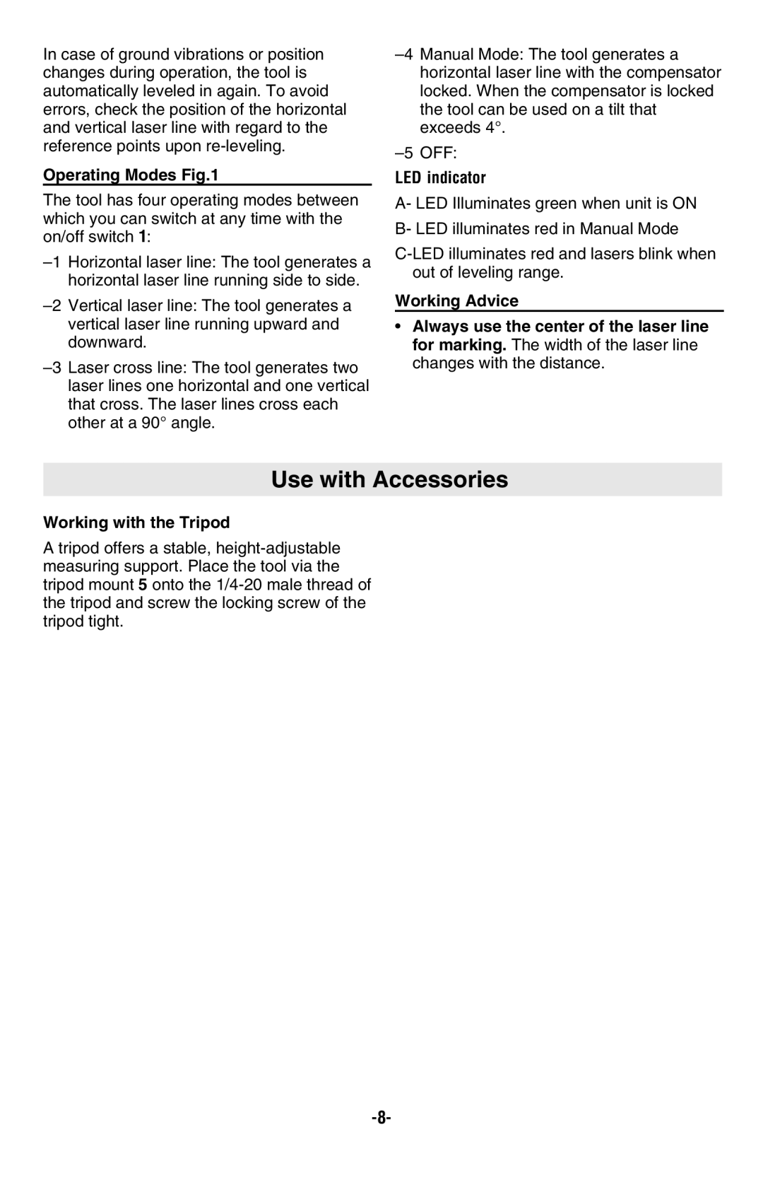 Skil 8201-CL manual Use with Accessories, LED indicator 