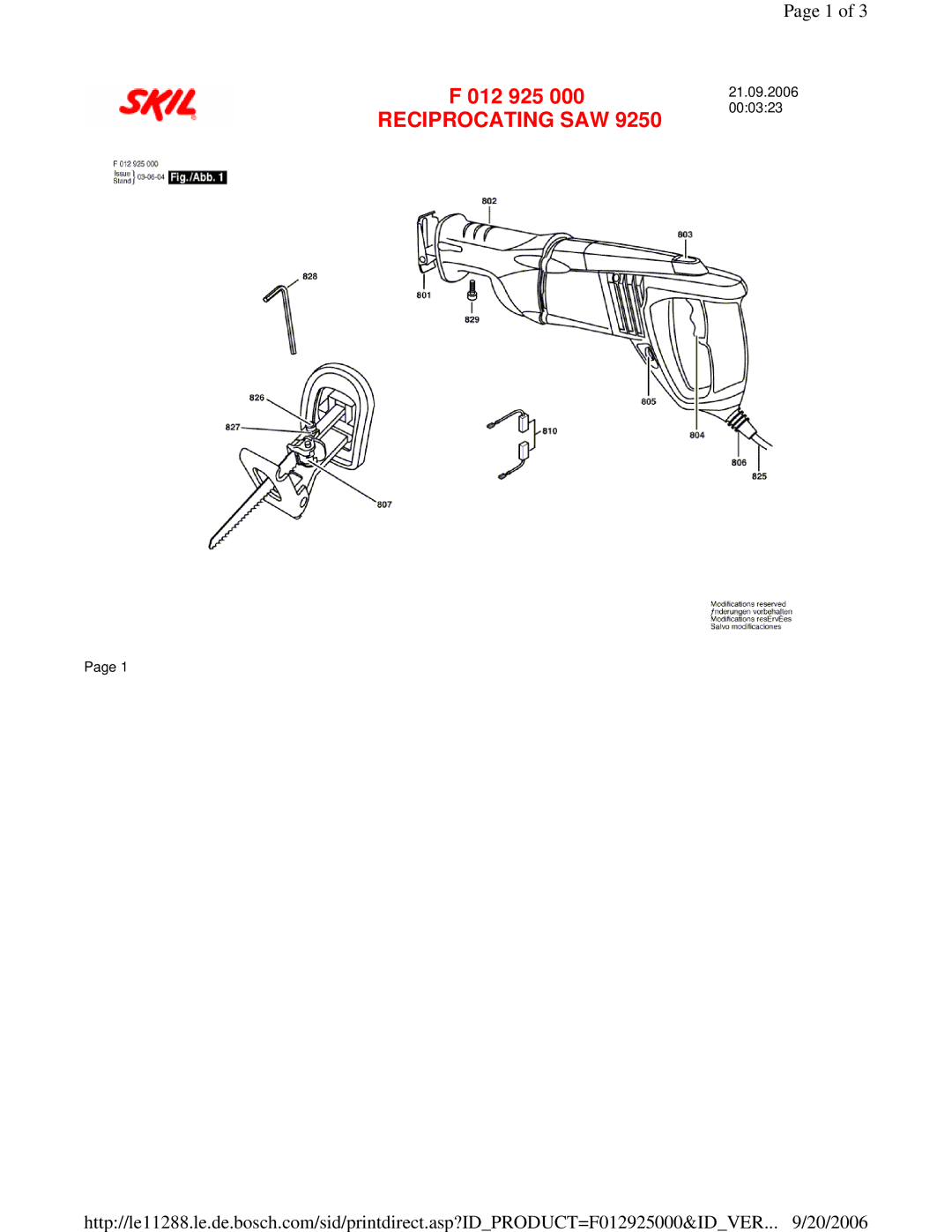 Skil 9250 manual Reciprocating SAW 