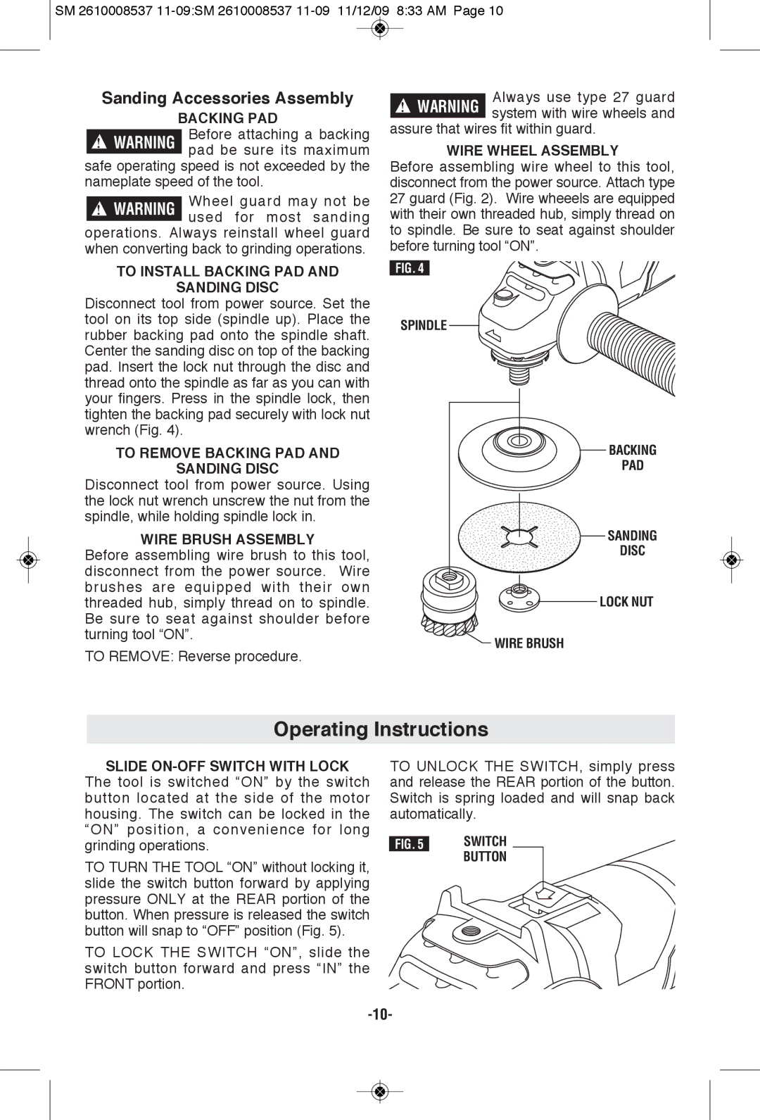 Skil 9295 manual Operating Instructions, Sanding Accessories Assembly 