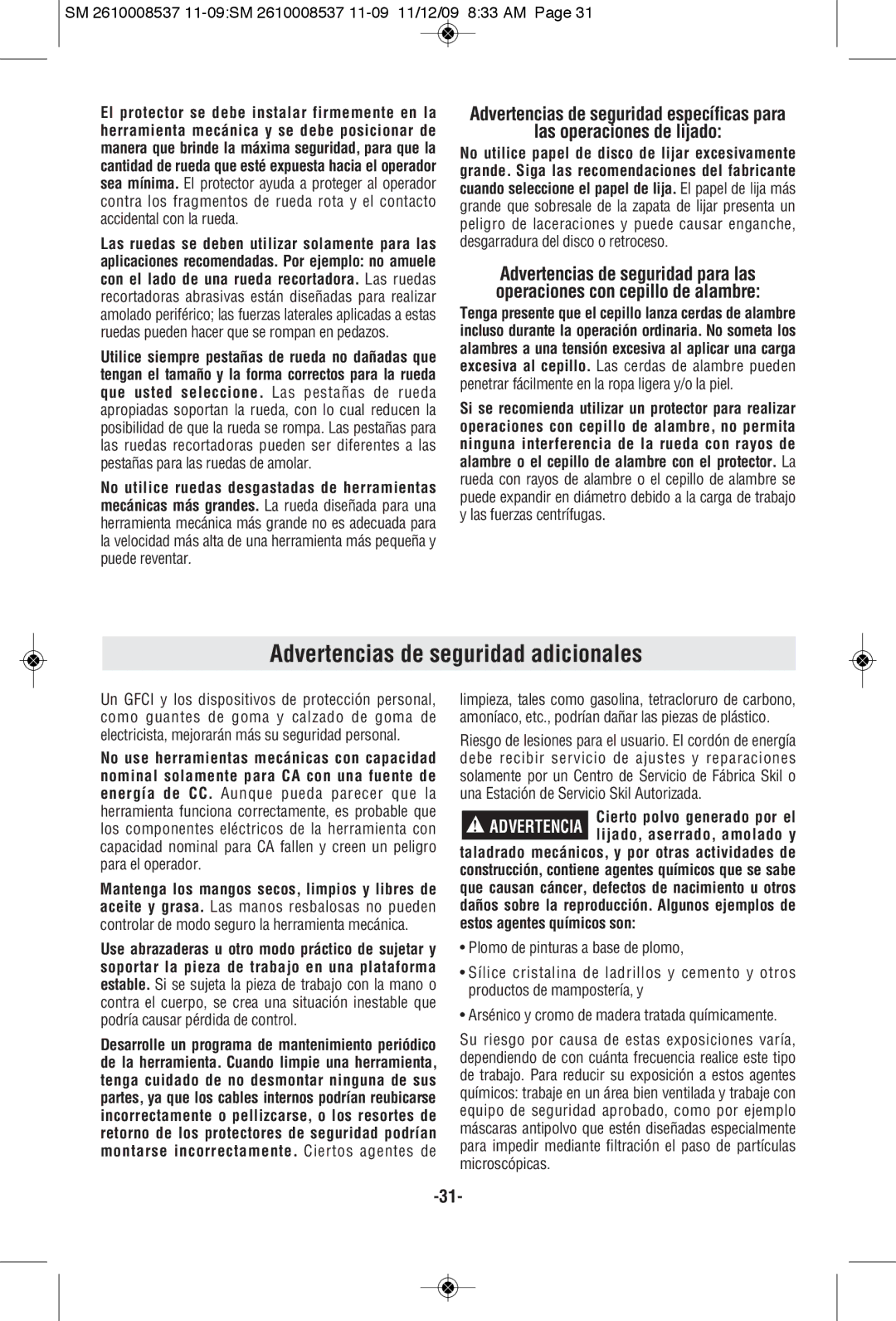 Skil 9295 manual Advertencias de seguridad adicionales 