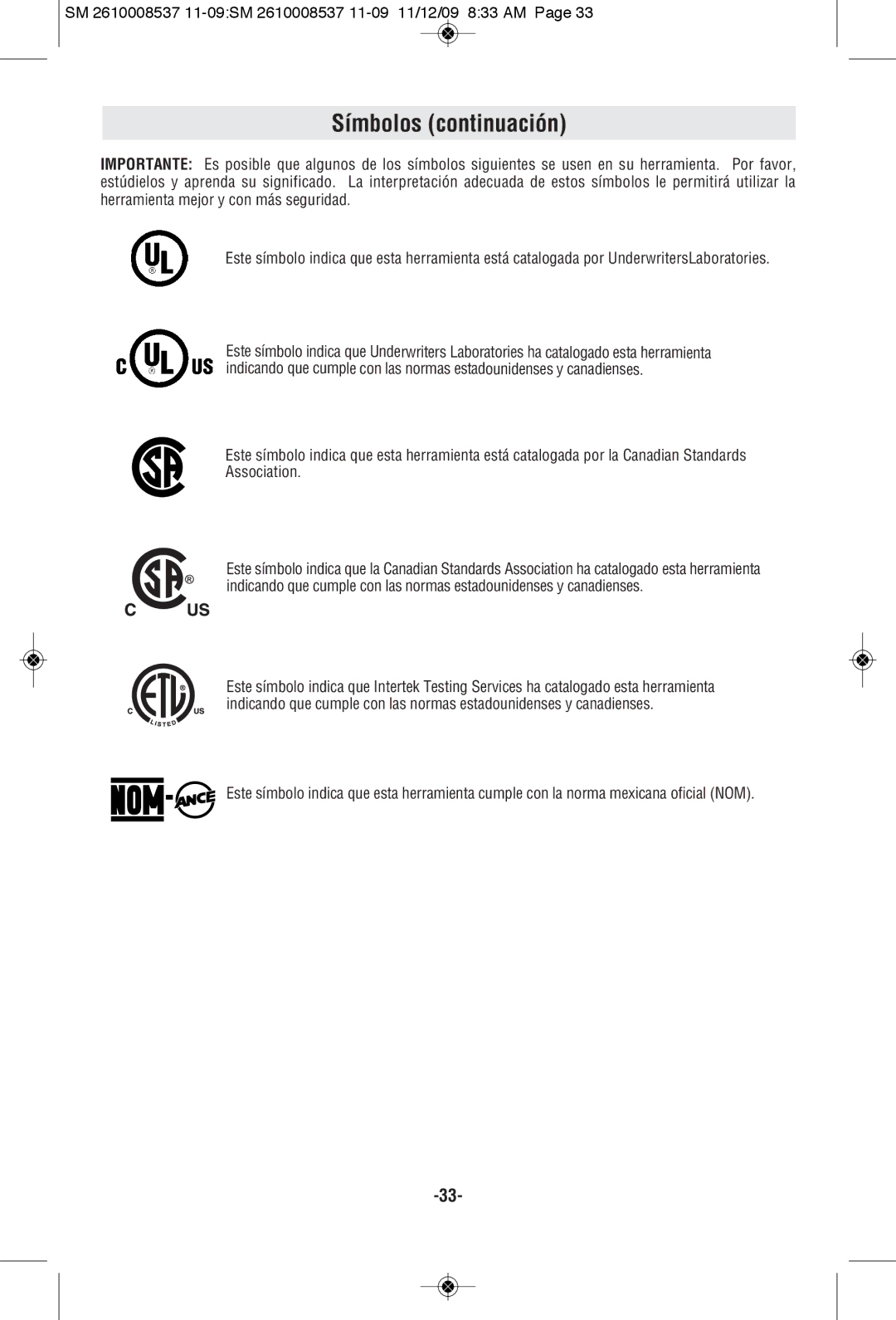 Skil 9295 manual Símbolos continuación 