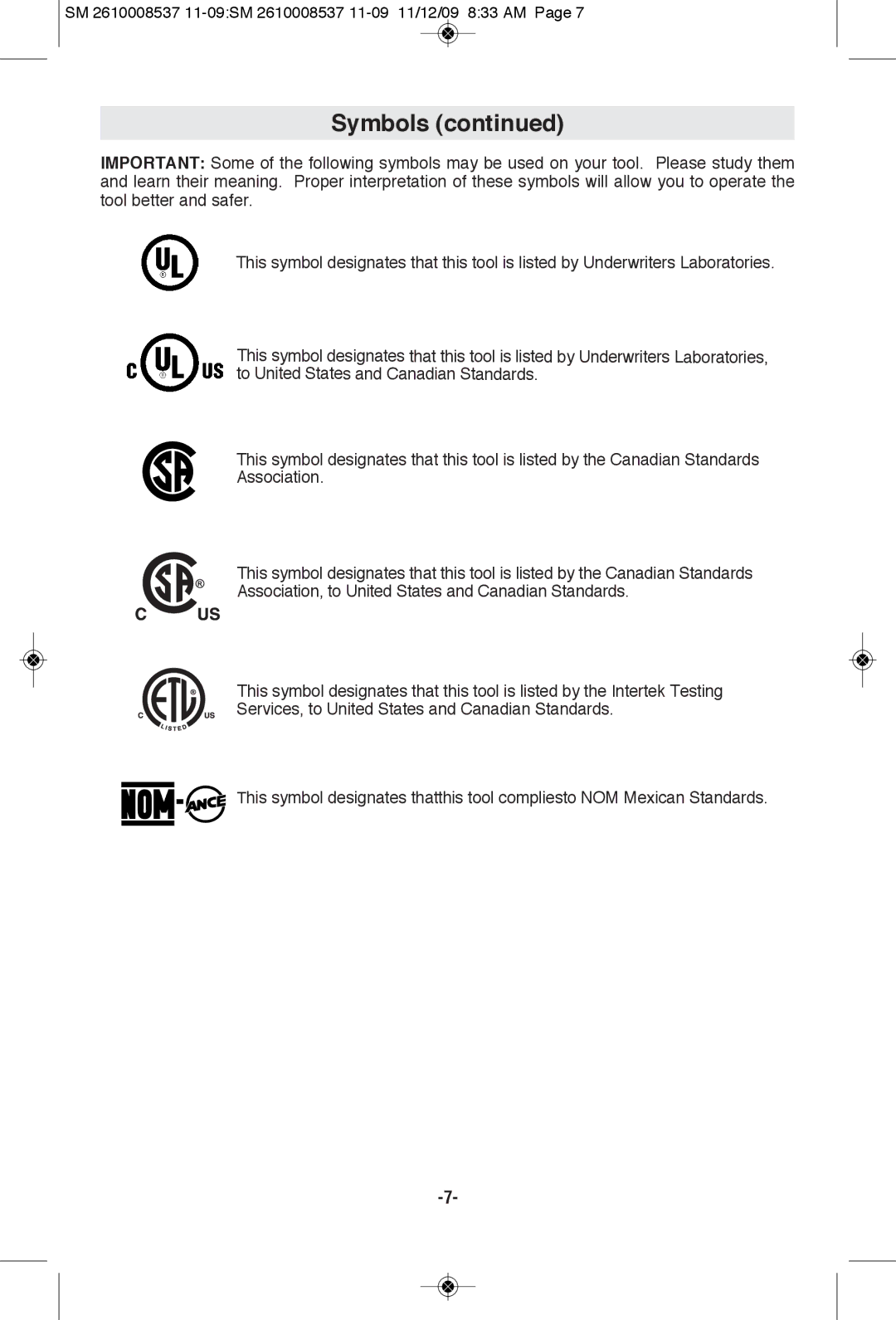 Skil 9295 manual Symbols 