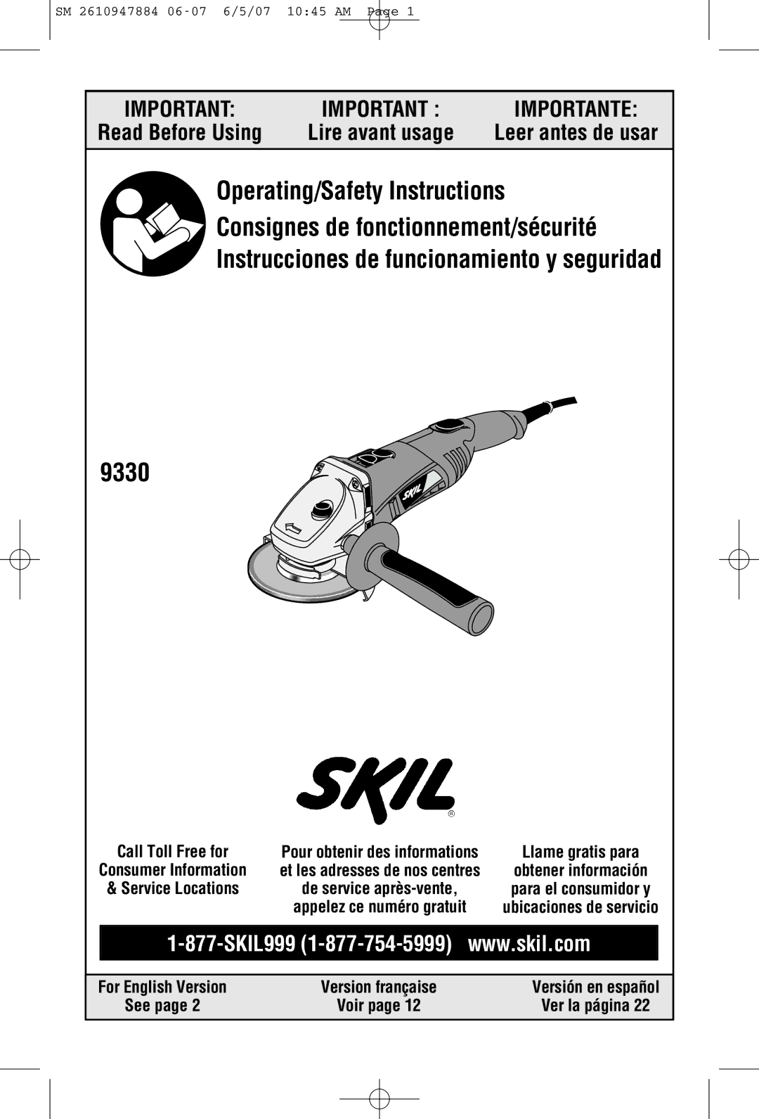 Skil 9330 manual Leer antes de usar, For English Version Version française 