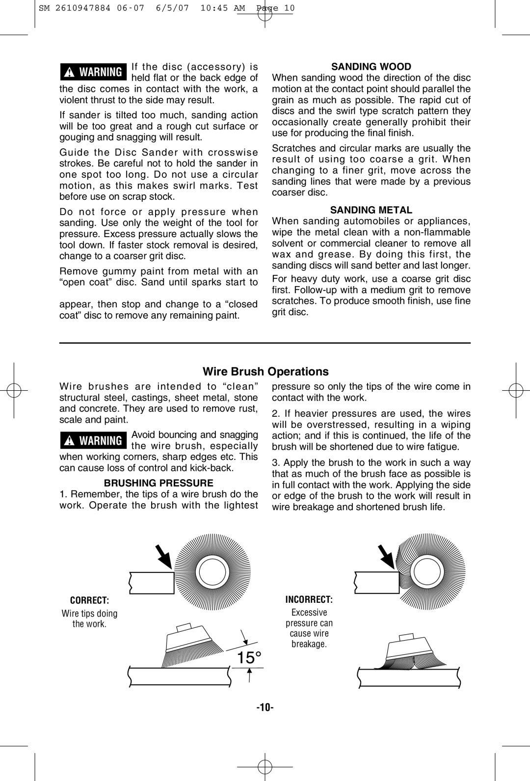 Skil 9330 manual Wire Brush Operations 