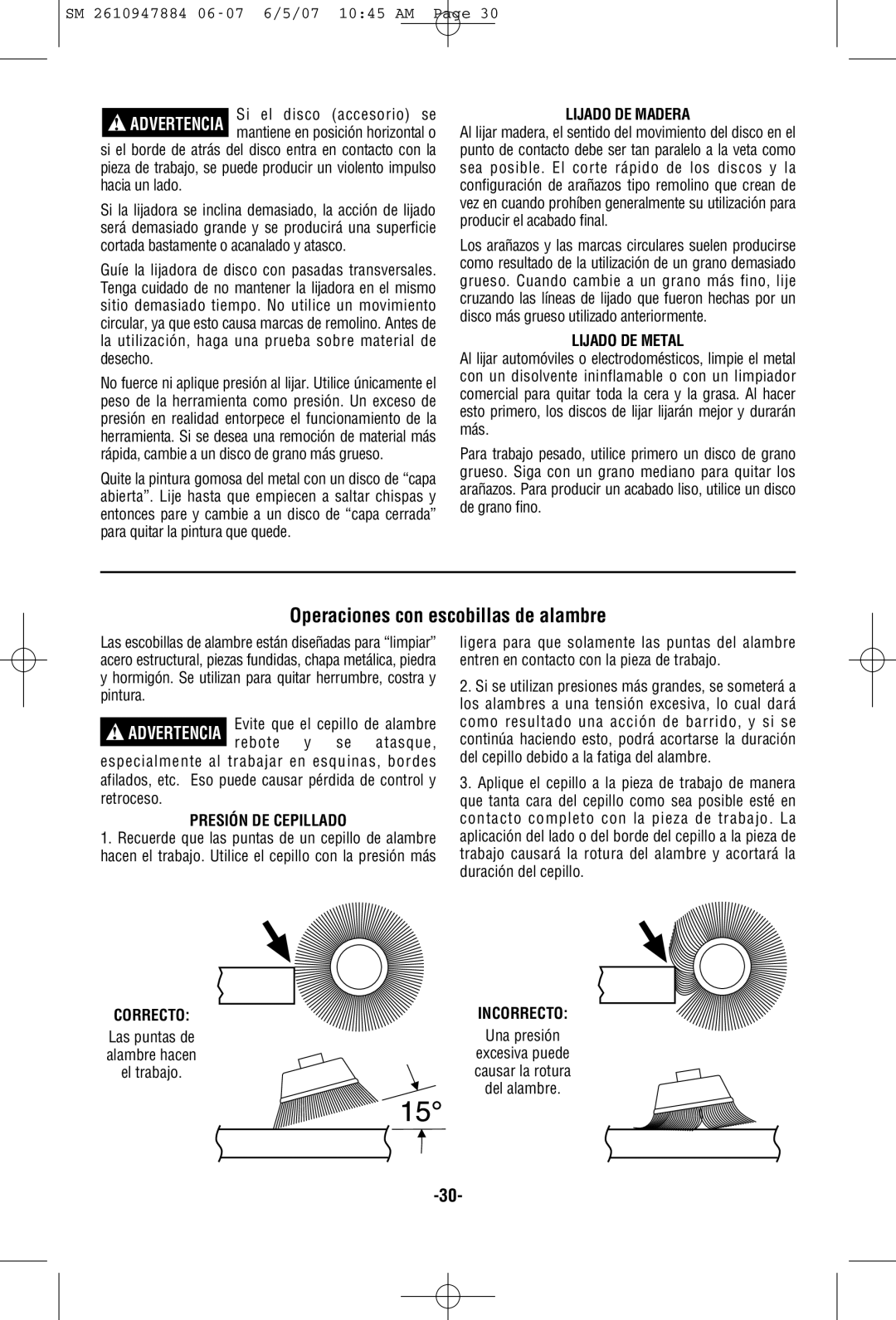 Skil 9330 manual Operaciones con escobillas de alambre 