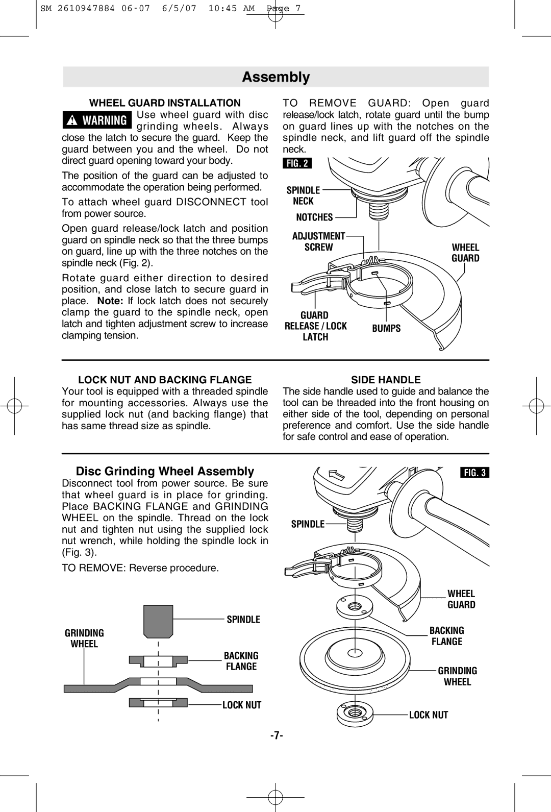 Skil 9330 manual Disc Grinding Wheel Assembly 