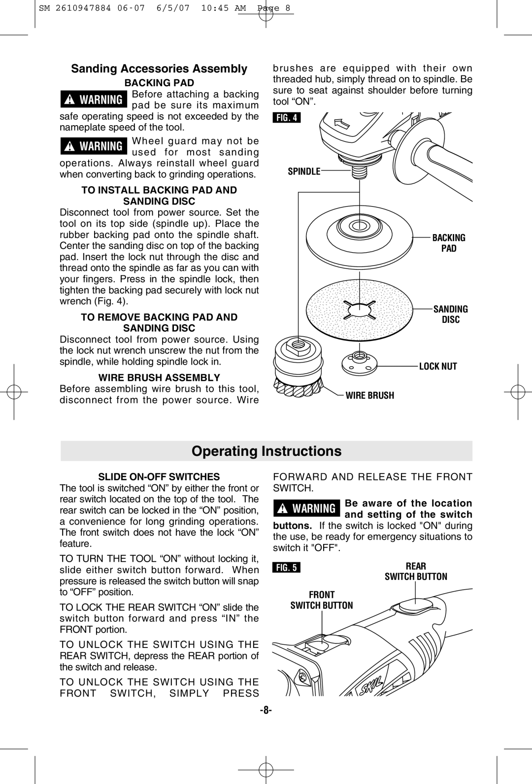 Skil 9330 manual Operating Instructions, Sanding Accessories Assembly 