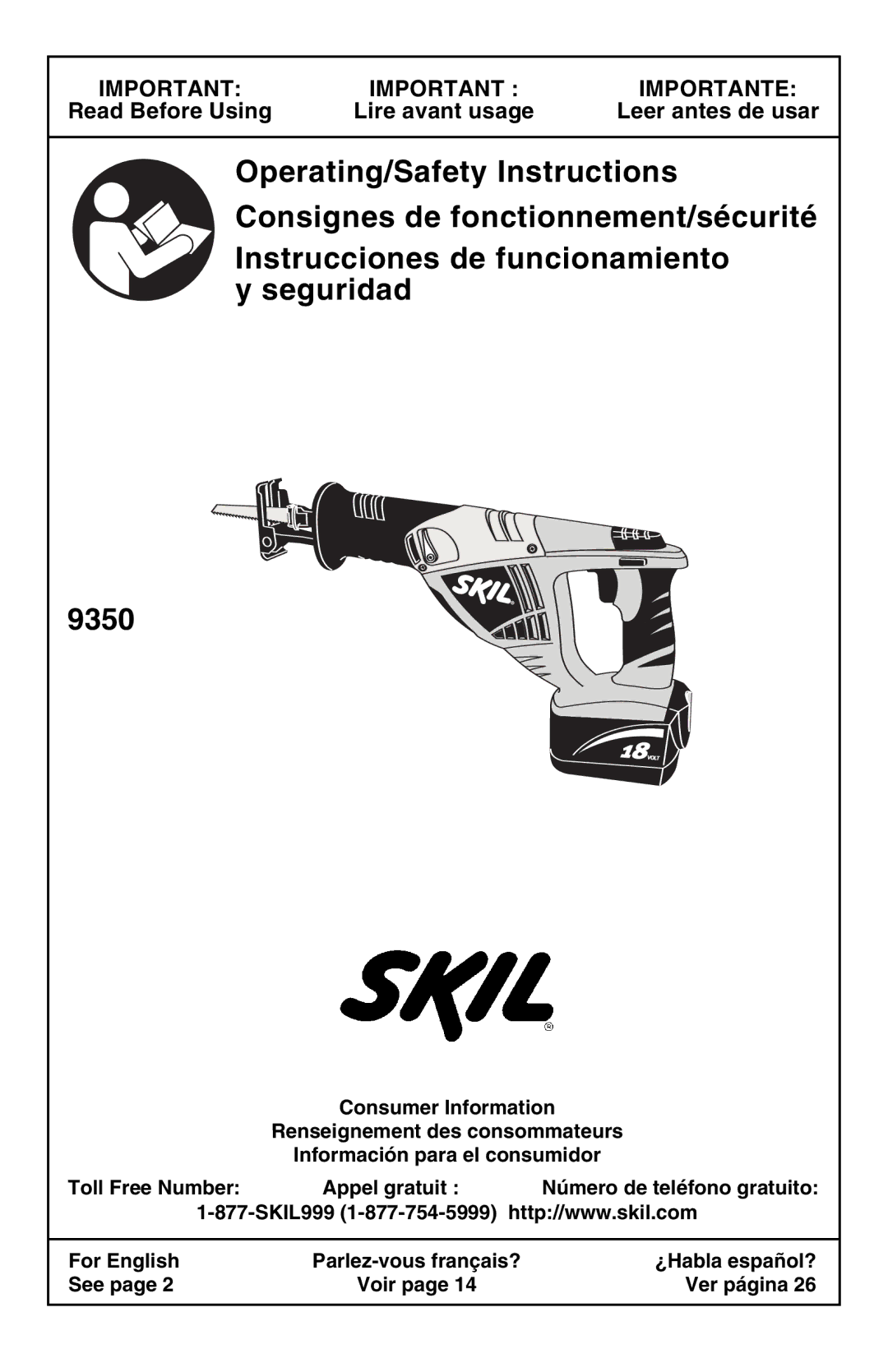 Skil 9350 manual Read Before Using Lire avant usage Leer antes de usar 