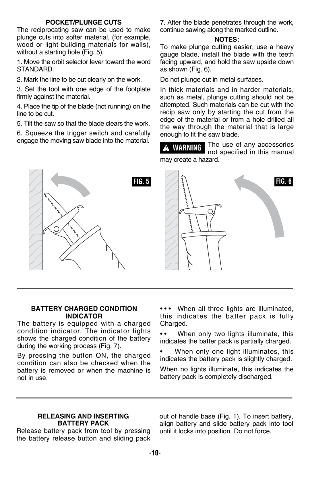 Skil 9350 manual POCKET/PLUNGE Cuts, Battery Charged Condition Indicator, Releasing and Inserting Battery Pack 