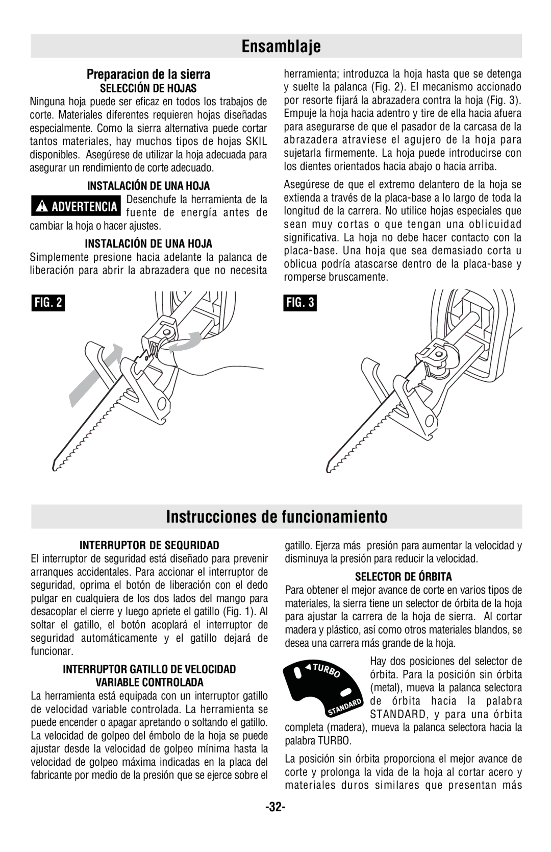 Skil 9350 manual Ensamblaje, Instrucciones de funcionamiento, Preparacion de la sierra 