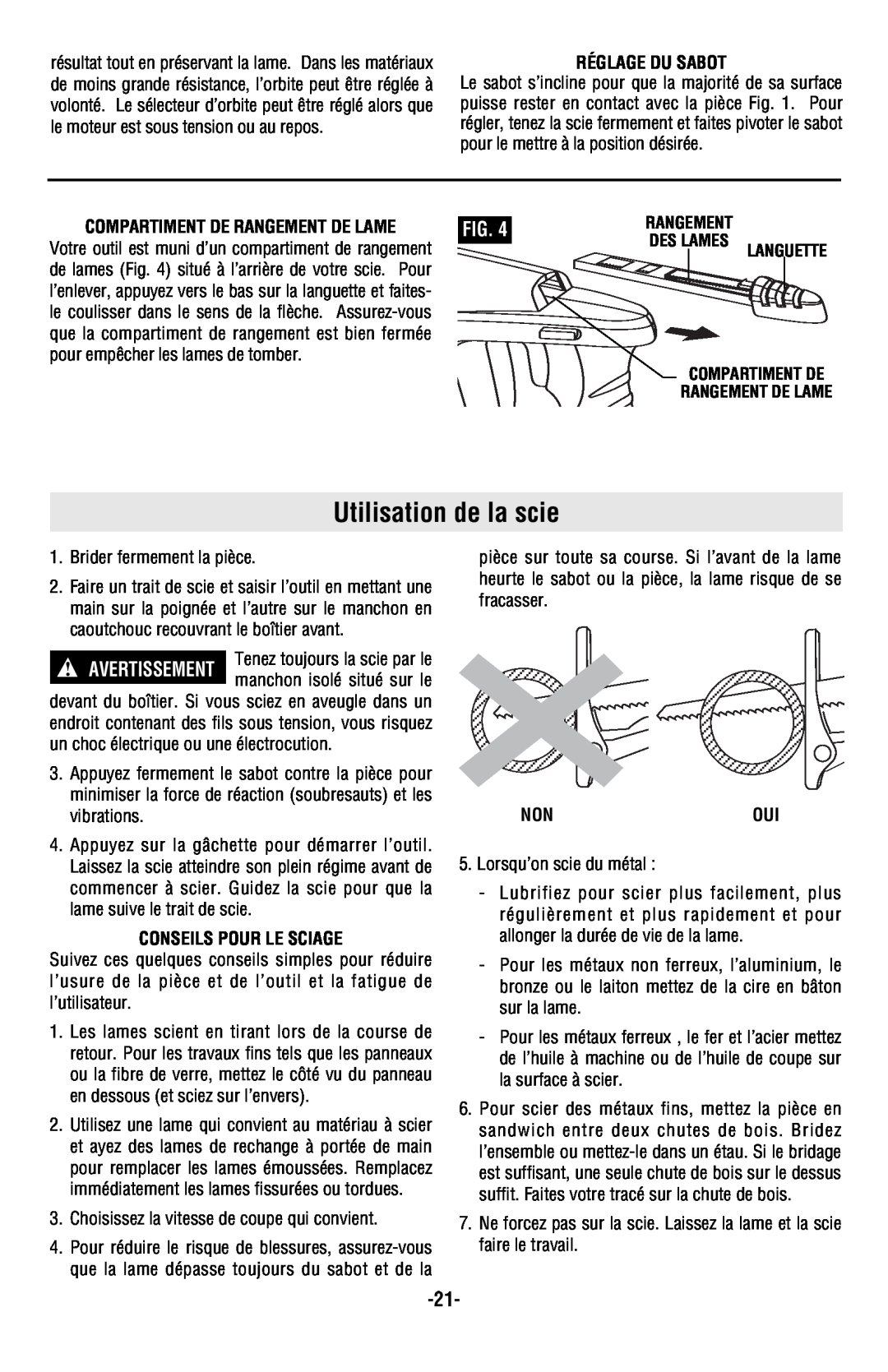 Skil 9350 Utilisation de la scie, Réglage Du Sabot, Compartiment De Rangement De Lame, Conseils Pour Le Sciage, Nonoui 