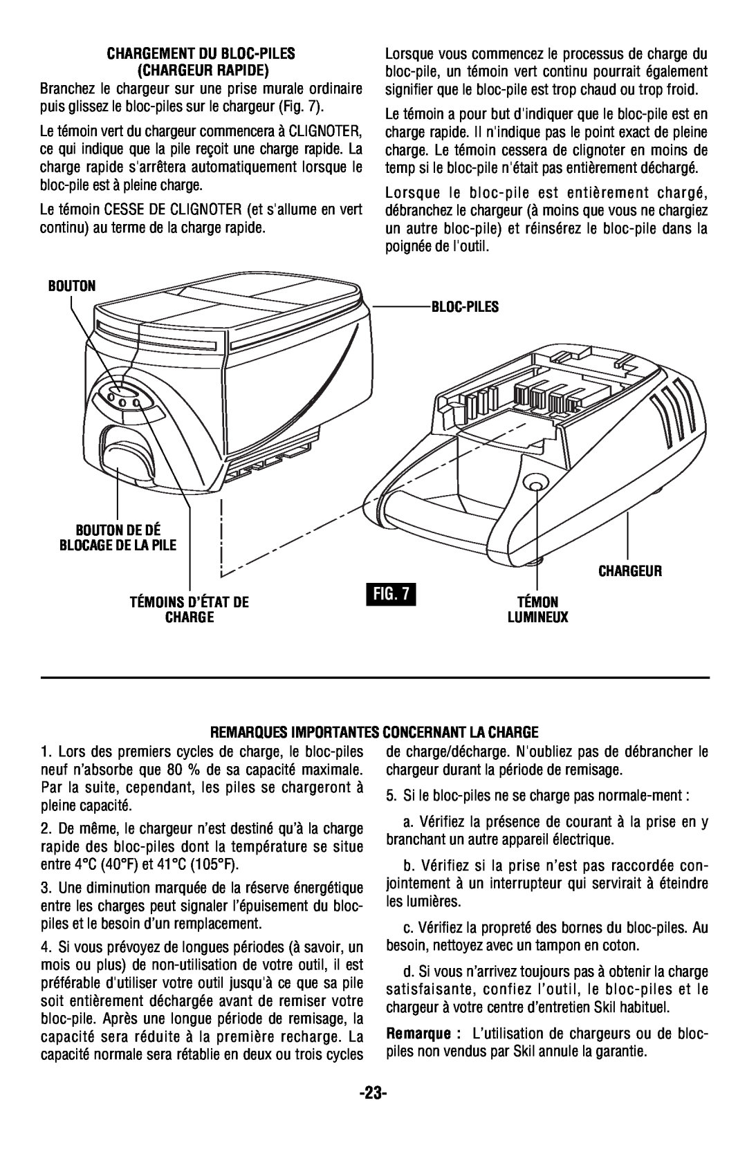 Skil 9350 manual Chargement Du Bloc-Piles Chargeur Rapide, Remarques Importantes Concernant La Charge 