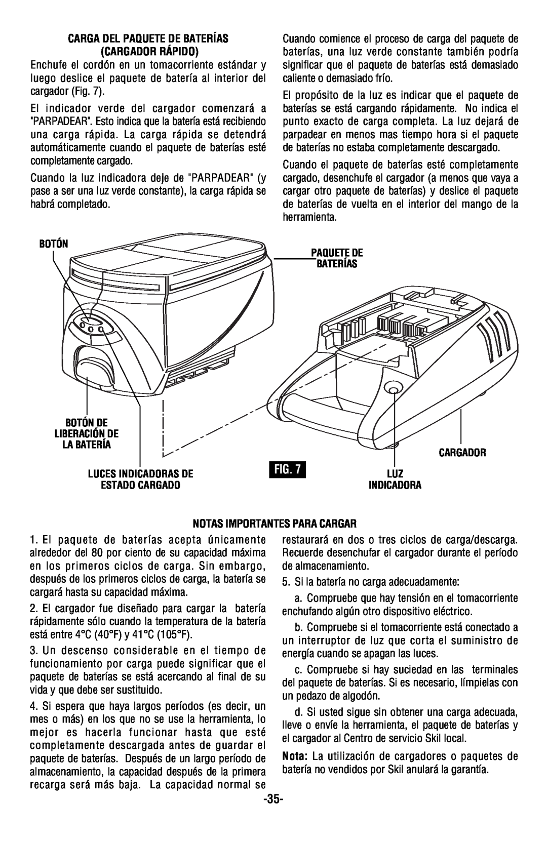 Skil 9350 manual Carga Del Paquete De Baterías Cargador Rápido, Notas Importantes Para Cargar 