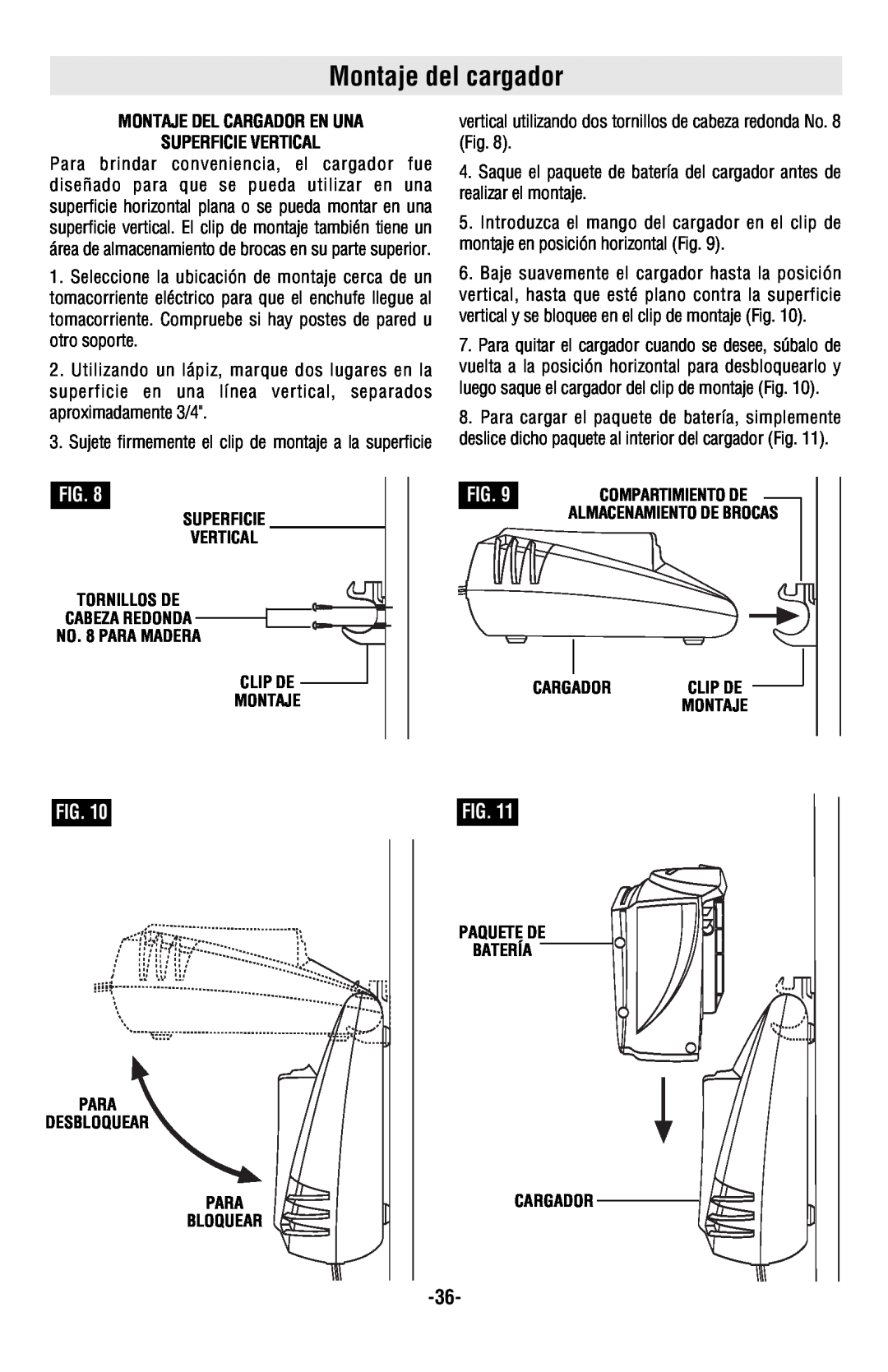 Skil 9350 manual Montaje del cargador, Montaje Del Cargador En Una Superficie Vertical 