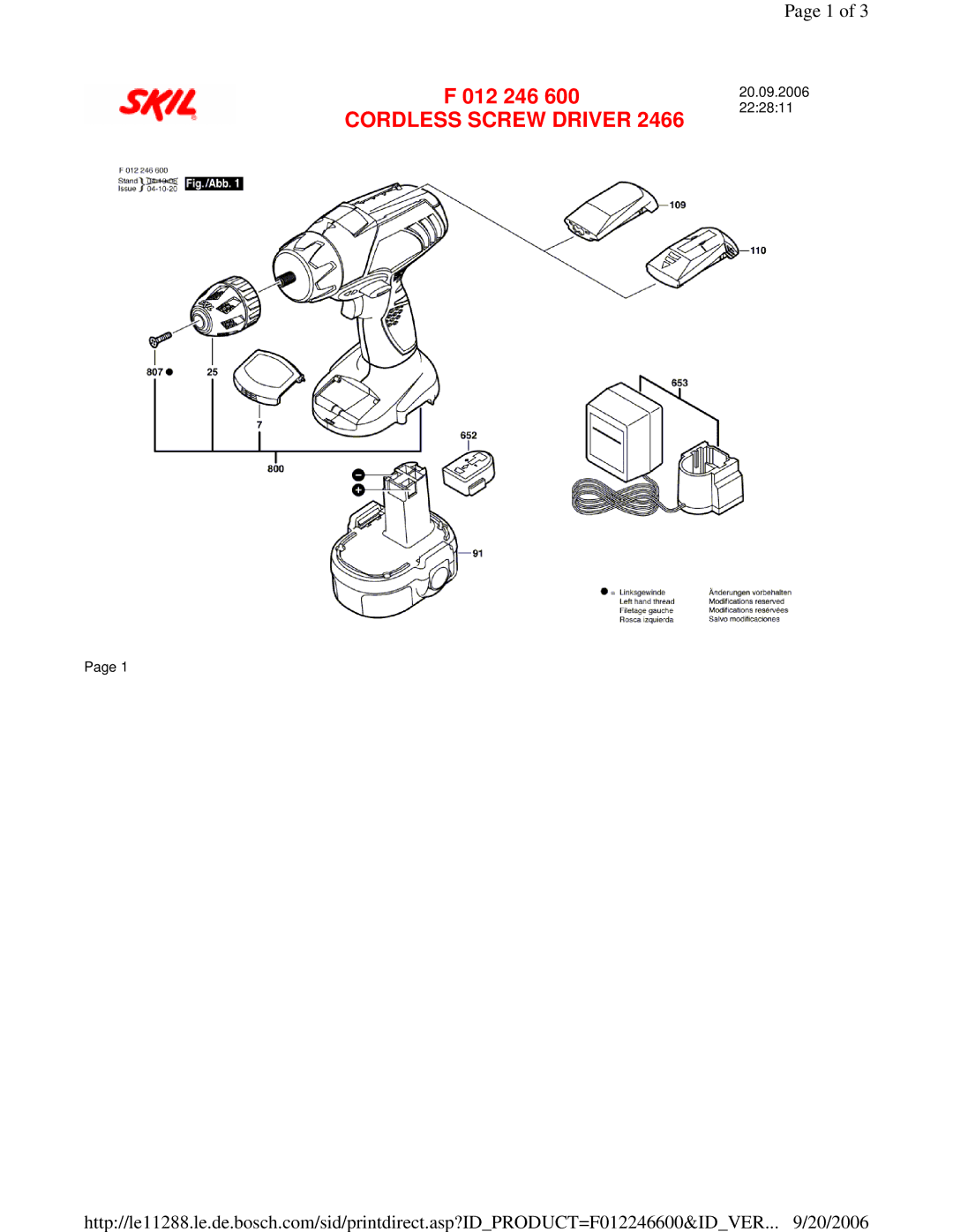 Skil F 012 246 600 manual Cordless Screw Driver 