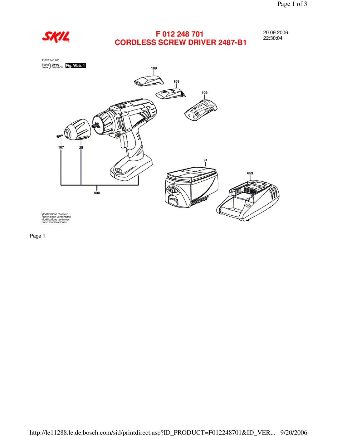 Skil F 012 248 701 manual Cordless Screw Driver 2487-B1 